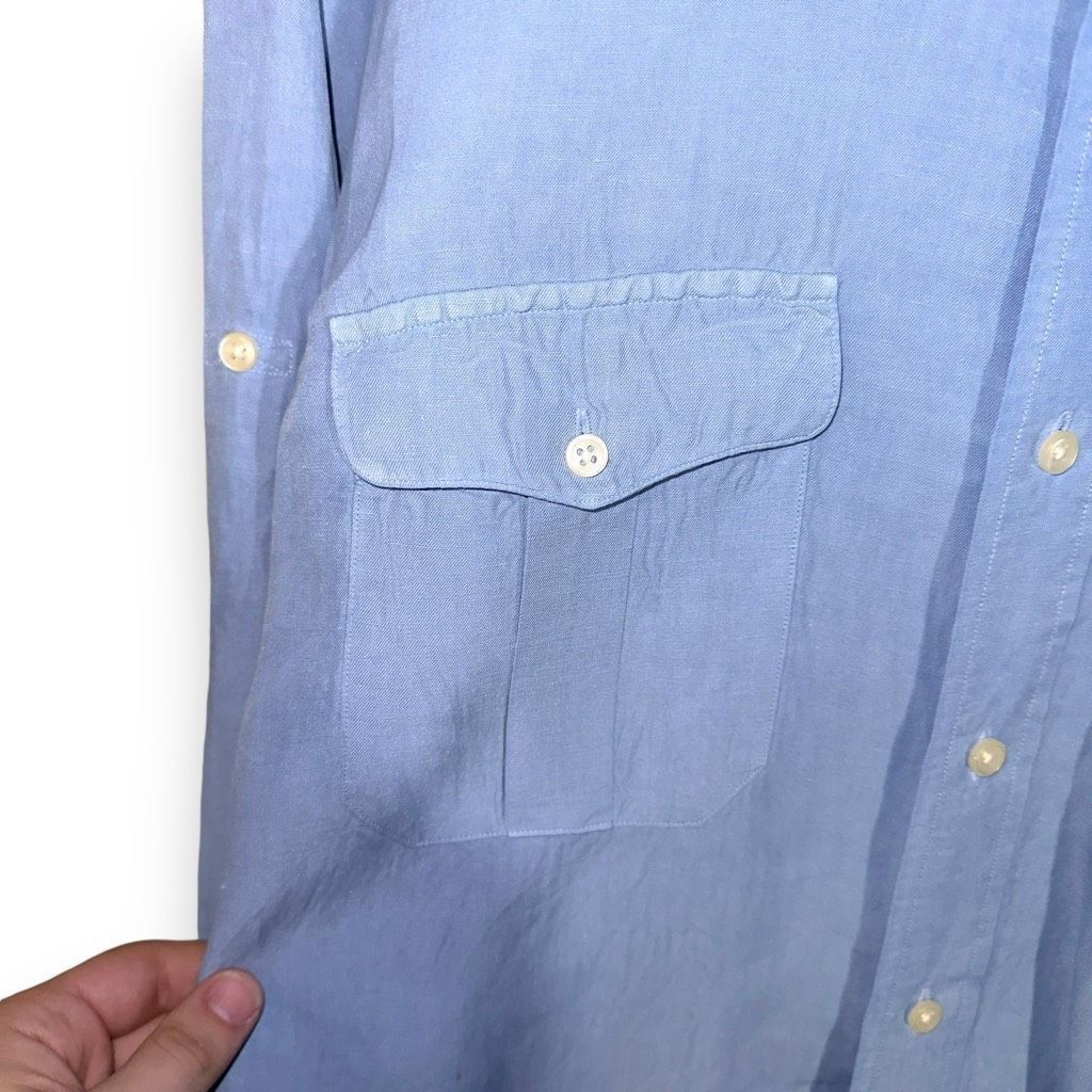Polo Ralph Lauren Polo Ralph Lauren Sky Blue Silk & Linen Button Up Shirt L Size US L / EU 52-54 / 3 - 5 Thumbnail