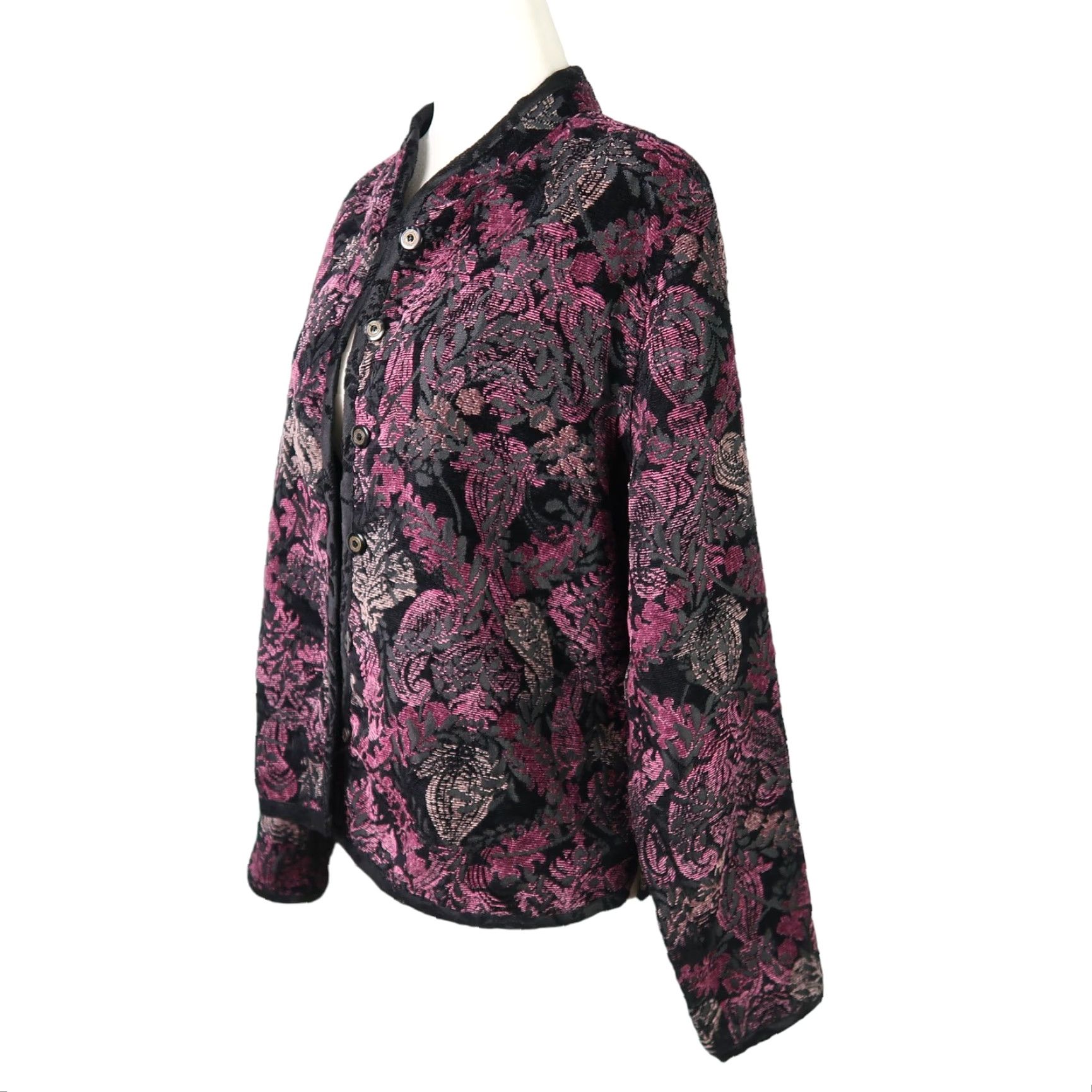 Vintage VINTAGE 90s black floral satin purple reversible jacket L Women Jacket Short Sleeve Button Fall Spring Casual Party/Cocktail 90s Womens Size L / US 10 / IT 46 - 7 Thumbnail