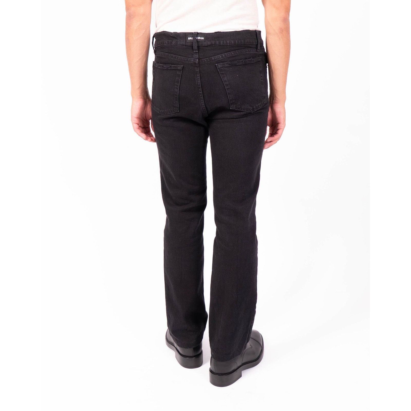 Balenciaga SS21 Flared Logo Tab Jeans in Washed Black Denim Size US 29 - 4 Thumbnail