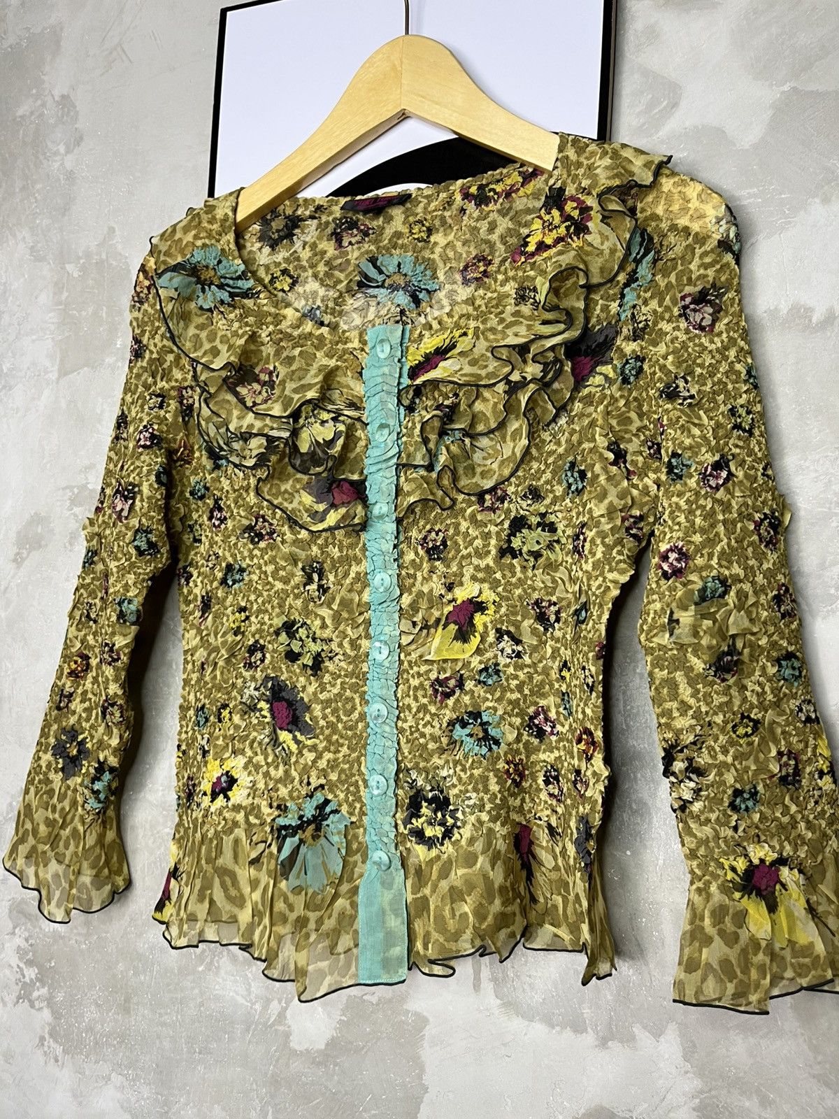 Pleats Please Issey Miyake Yuki Torii International Crinkle Floral Sheer Blouse Size M / US 6-8 / IT 42-44 - 3 Thumbnail