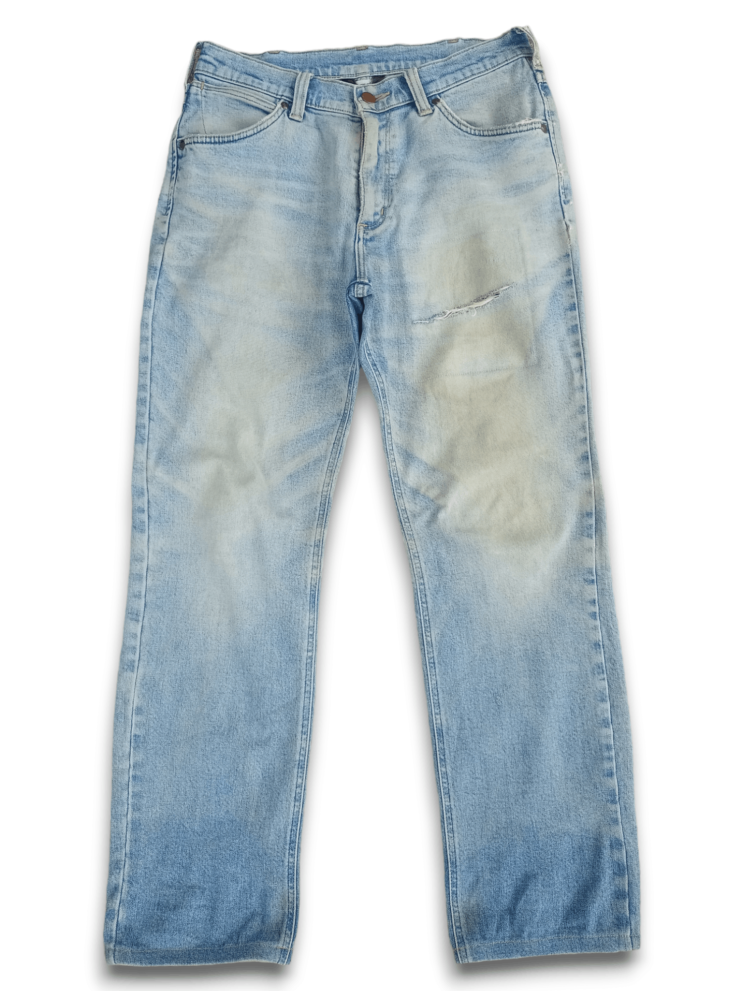 image of Distressed Denim x Wrangler Vintage Wrangler Washed Blue Distressed Loose Jeans, Men's (Size 28)