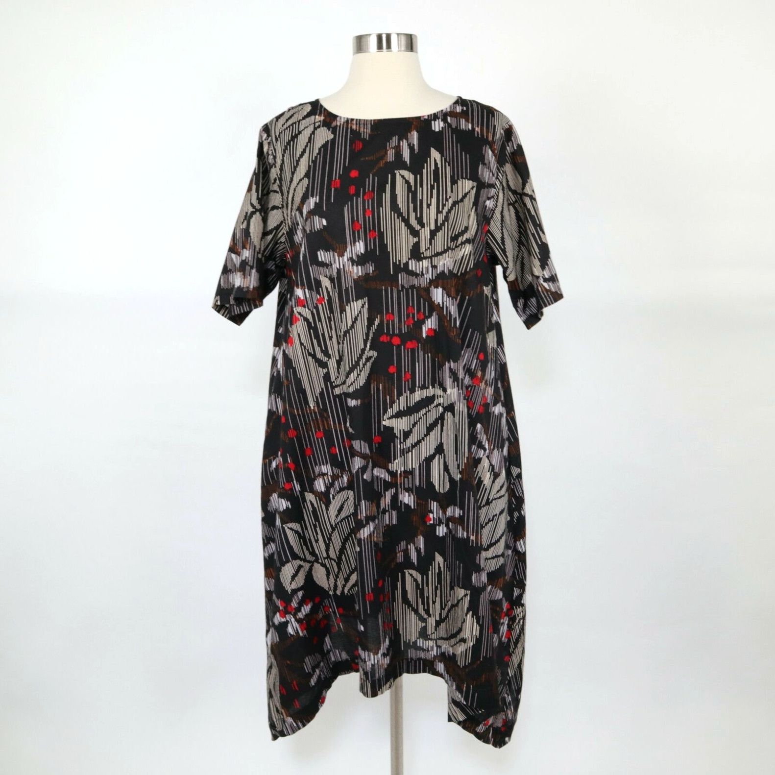 image of Vintage Gudrun Sjöden Shift Dress M Medium Organic Cotton Lagenlook Floral Black Grey in White, Wom