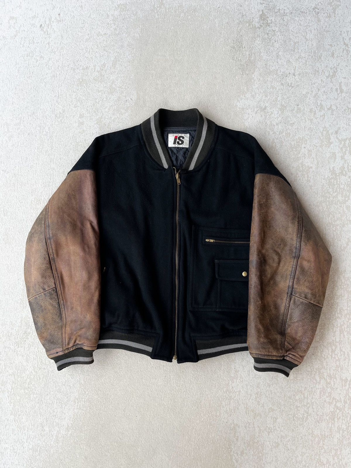 Issey Miyake 1980’s ISSEY MIYAKE Care label Wool/Leather Varsity Bomber Size US XL / EU 56 / 4 - 7 Thumbnail