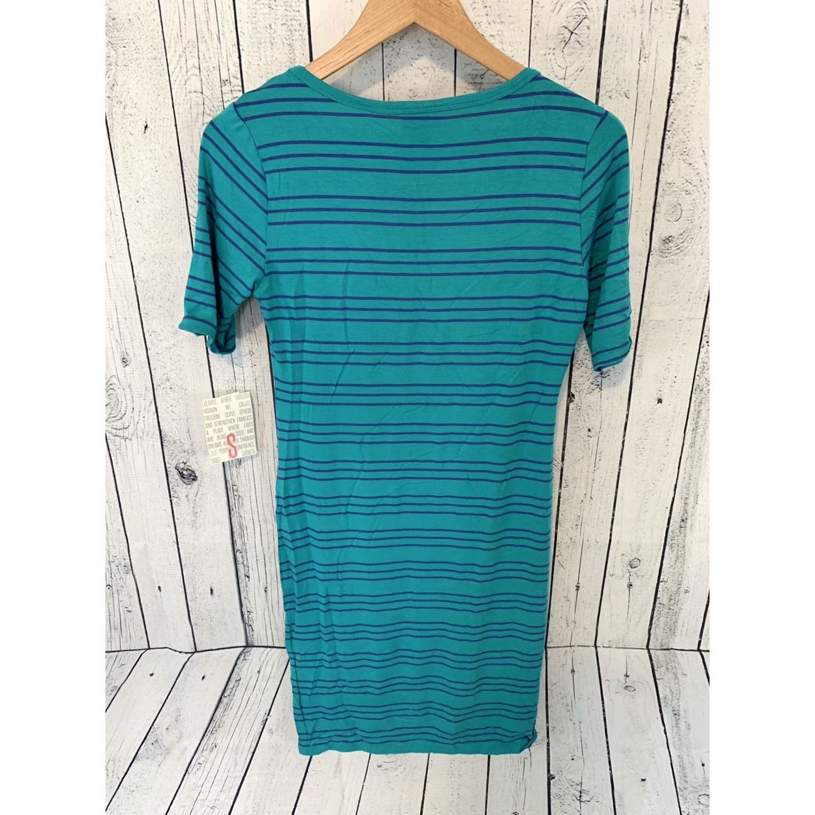 Vintage Lularoe Julia T Shirt Dress Teal Purple Stripes Women’s Small Midi Crew Neck Dress Somethin? Size S / US 4 / IT 40 - 4 Thumbnail