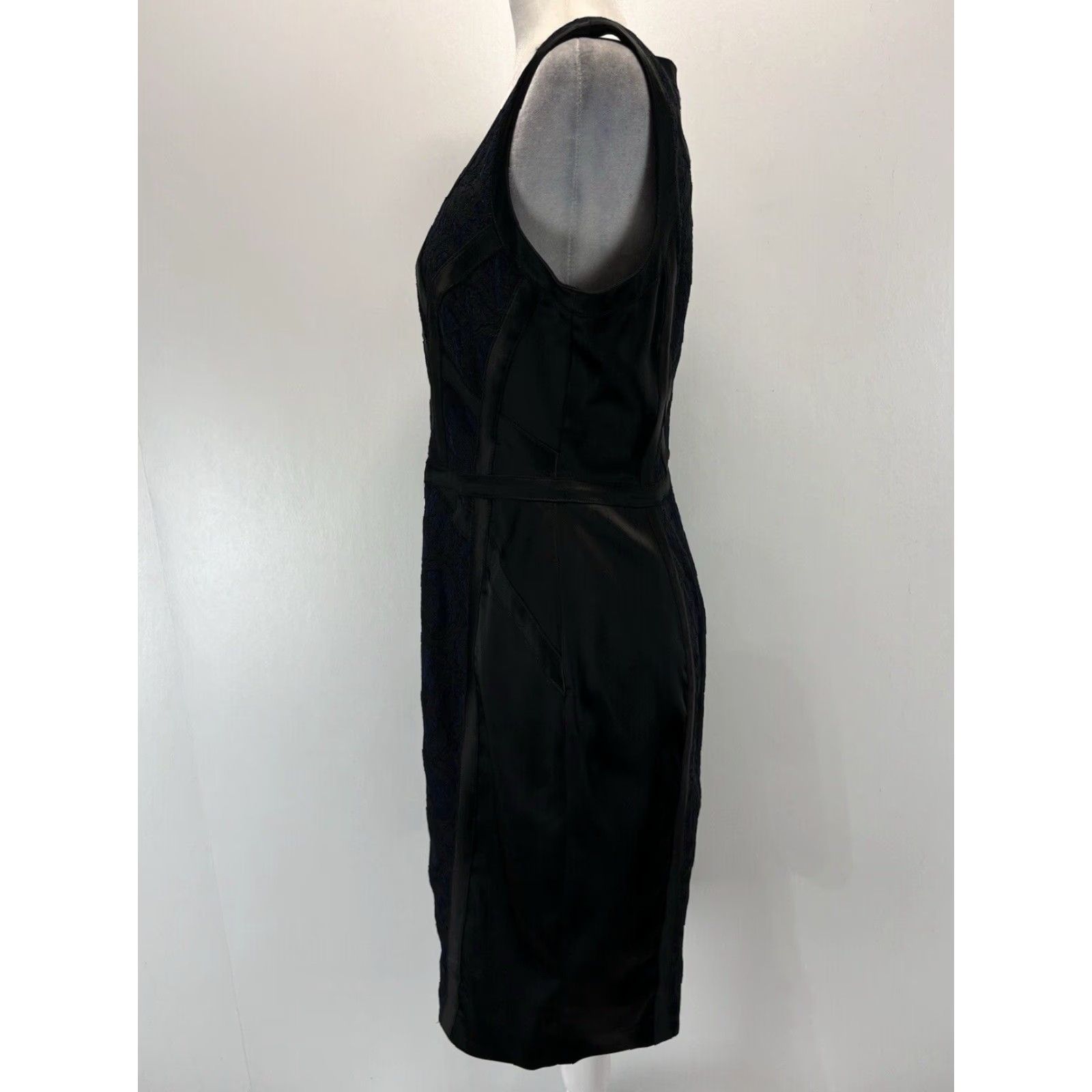 Vintage Cache Black Satin Lace Over Blue Dress Sz 10 Women's Fitted  Sleeveless Cocktail