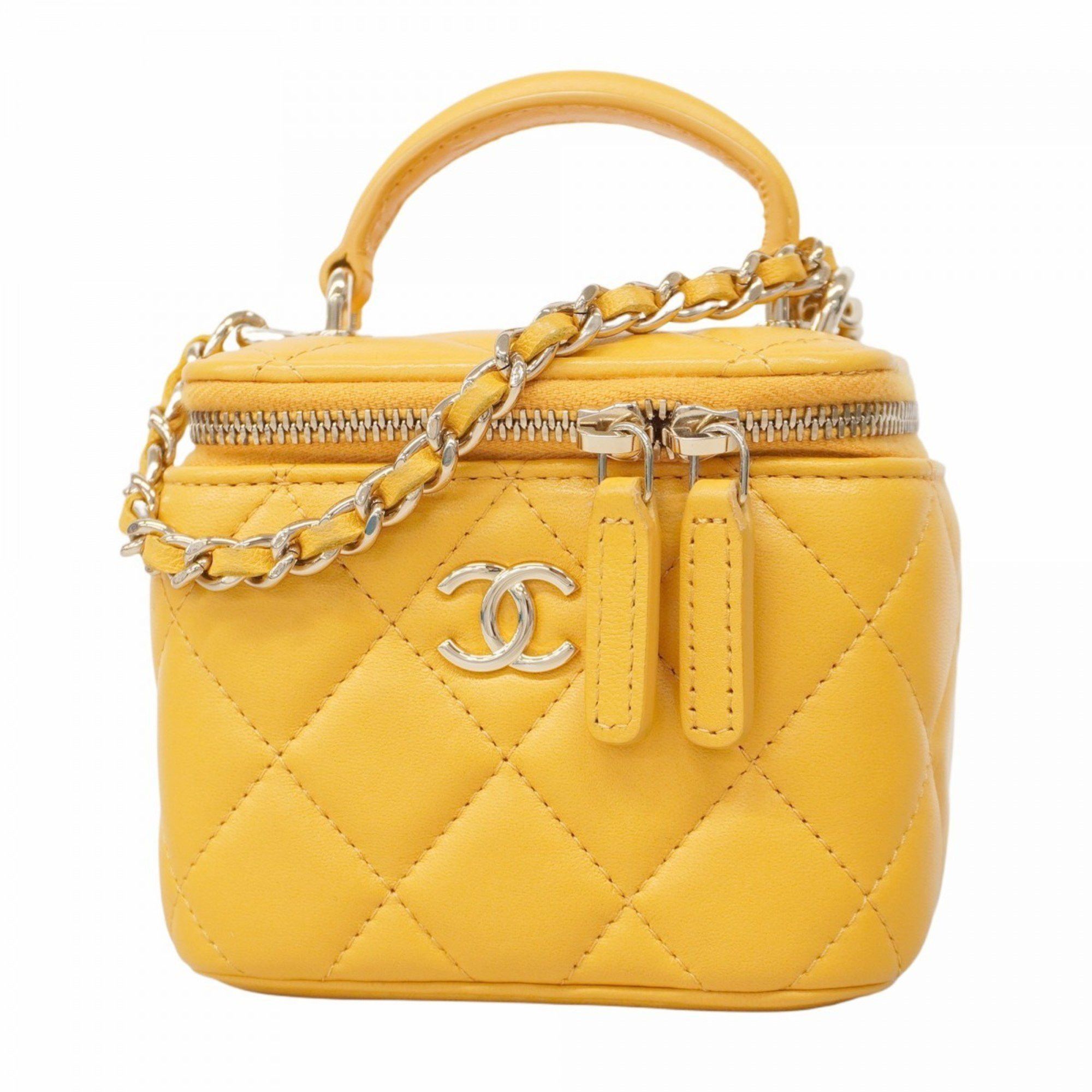 Chanel Shoulder Bag Matelasse Chain Lambskin Yellow Champagne Ladies, Women's