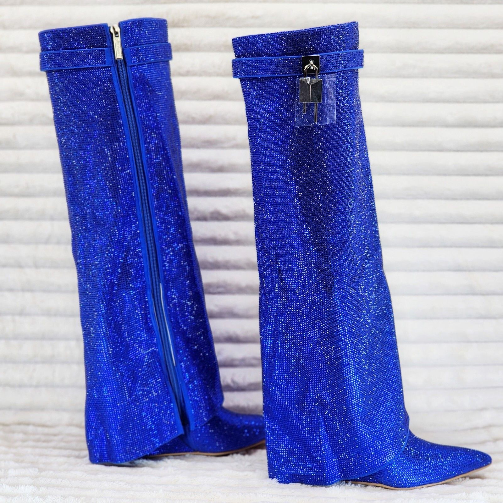Other Super Sparkle Sharky Skirted Fold Over Wedge Heel Knee Boots Size US 10 / IT 40 - 1 Thumbnail