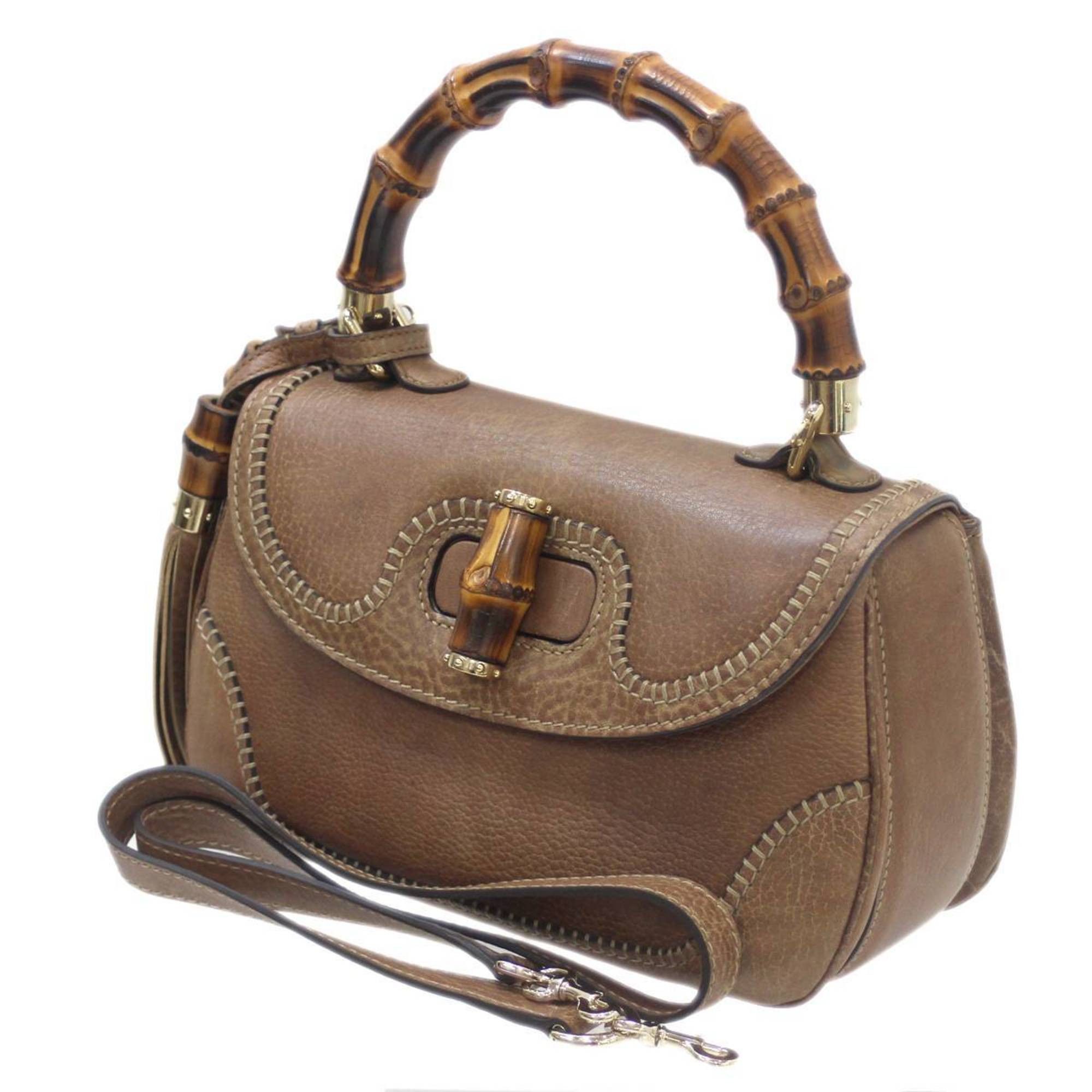 image of Gucci New Bamboo 2Way Handbag Brown 254884, Women's