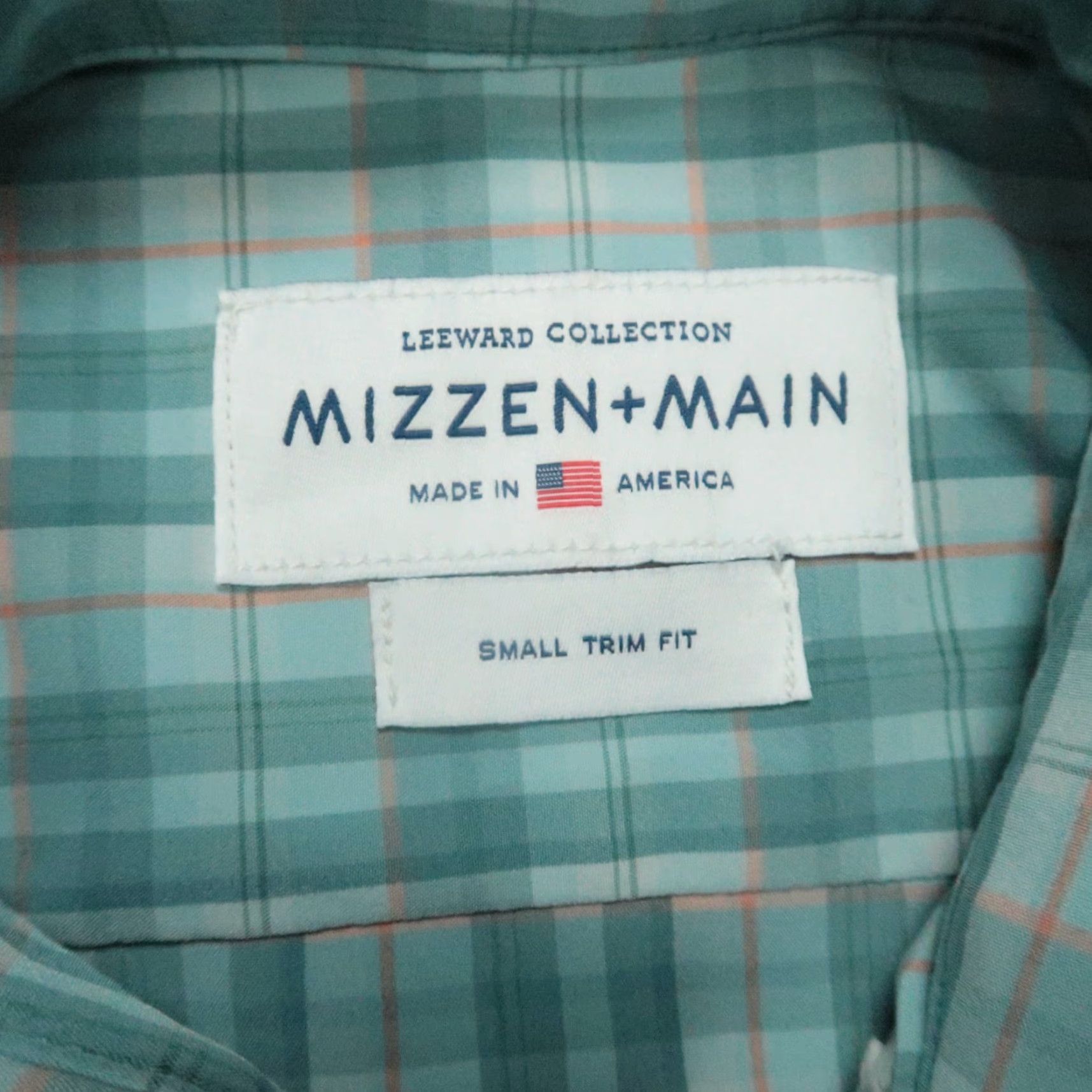 Mizzen+Main Mizzen+Main Shirt Mens Small Blue Green Performance Trim Fit Plaid Short Sleeve Button-Up Size US S / EU 44-46 / 1 - 3 Thumbnail