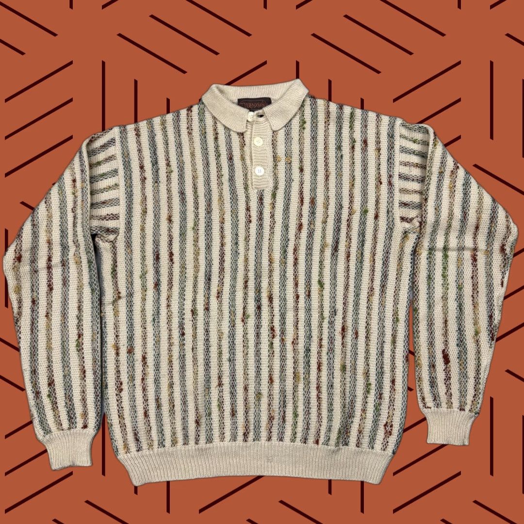 Vintage VTG 70S HUK-A-POO MENS TEXTURED RAG STRIPED KNIT COLLARED SWEATER HIPPY BOHO L Size US L / EU 52-54 / 3 - 1 Thumbnail