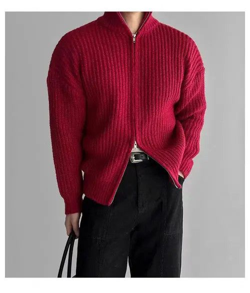 Japanese Brand Vintage Double Zipper Red XL Knit Stand-Up Jacket Coat Size US XL / EU 56 / 4 - 5 Thumbnail
