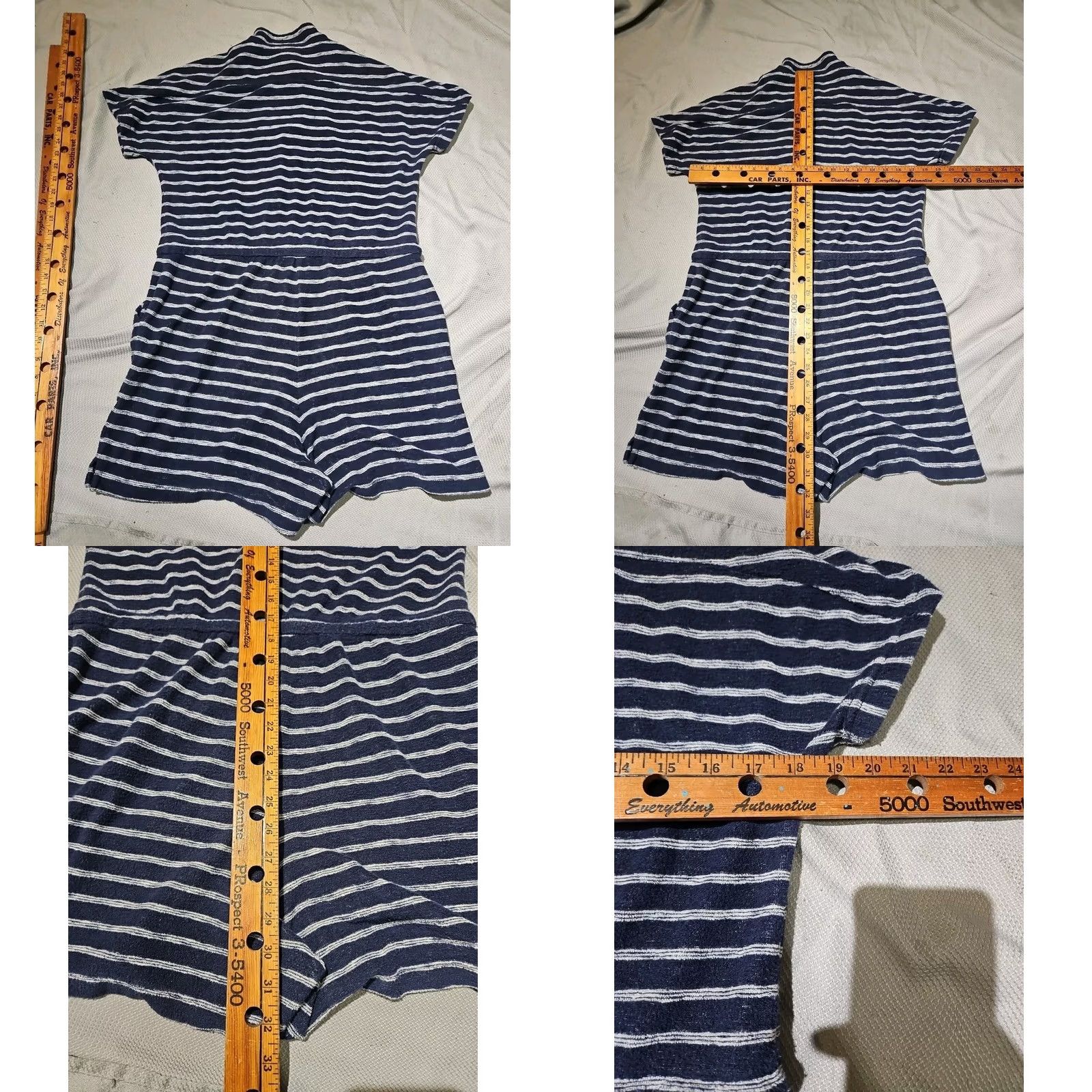 Marine Layer VINTAGE Marine Layer Shirt Romper Womens Medium Blue Stripe Drawstring Zip One Piece Size 32" / US 10 / IT 46 - 9 Thumbnail