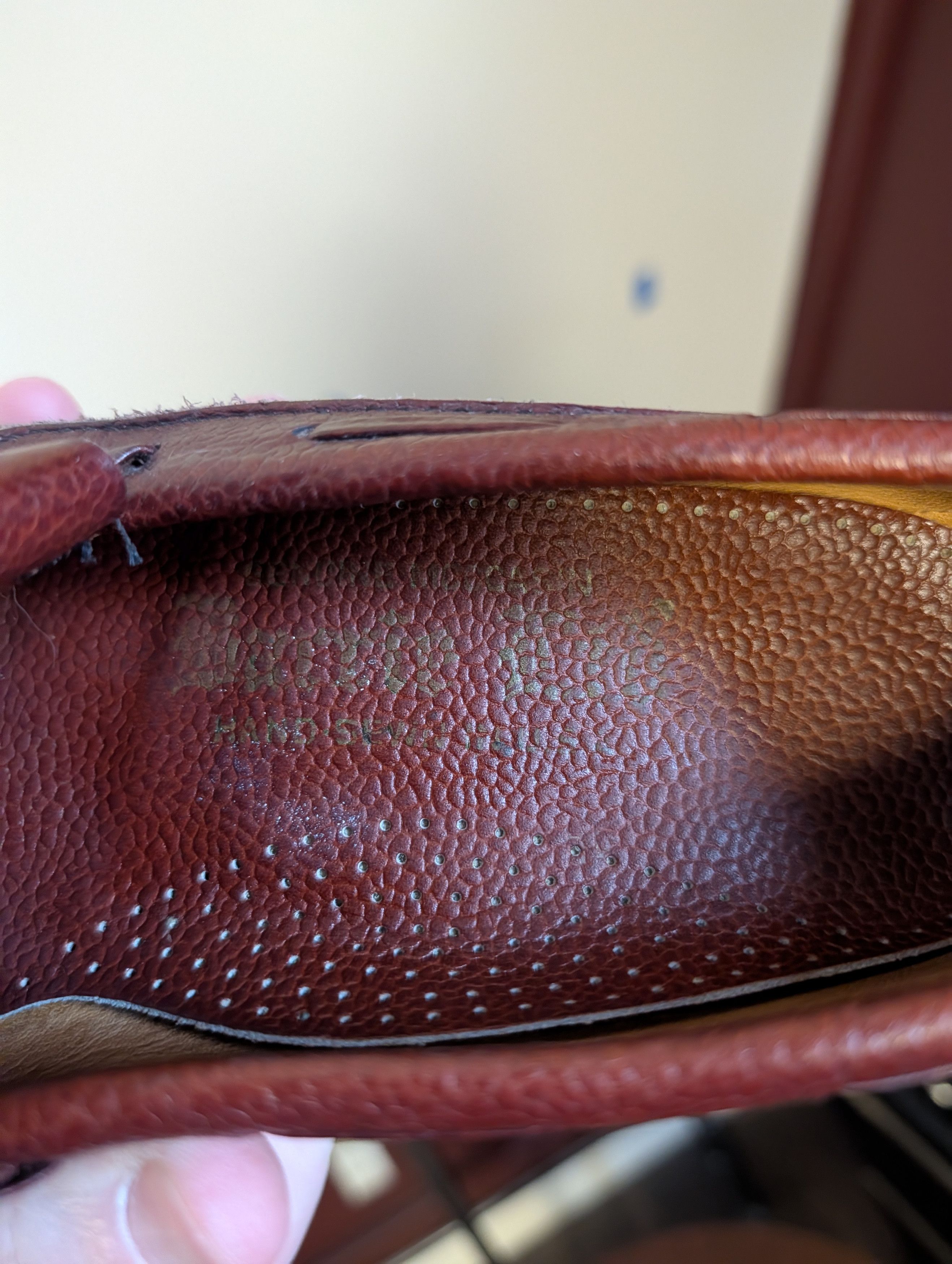 Chester Barrie Vtg burgundy pebbled leather hand sews moccasin loafers Size US 7 / EU 40 - 12 Thumbnail