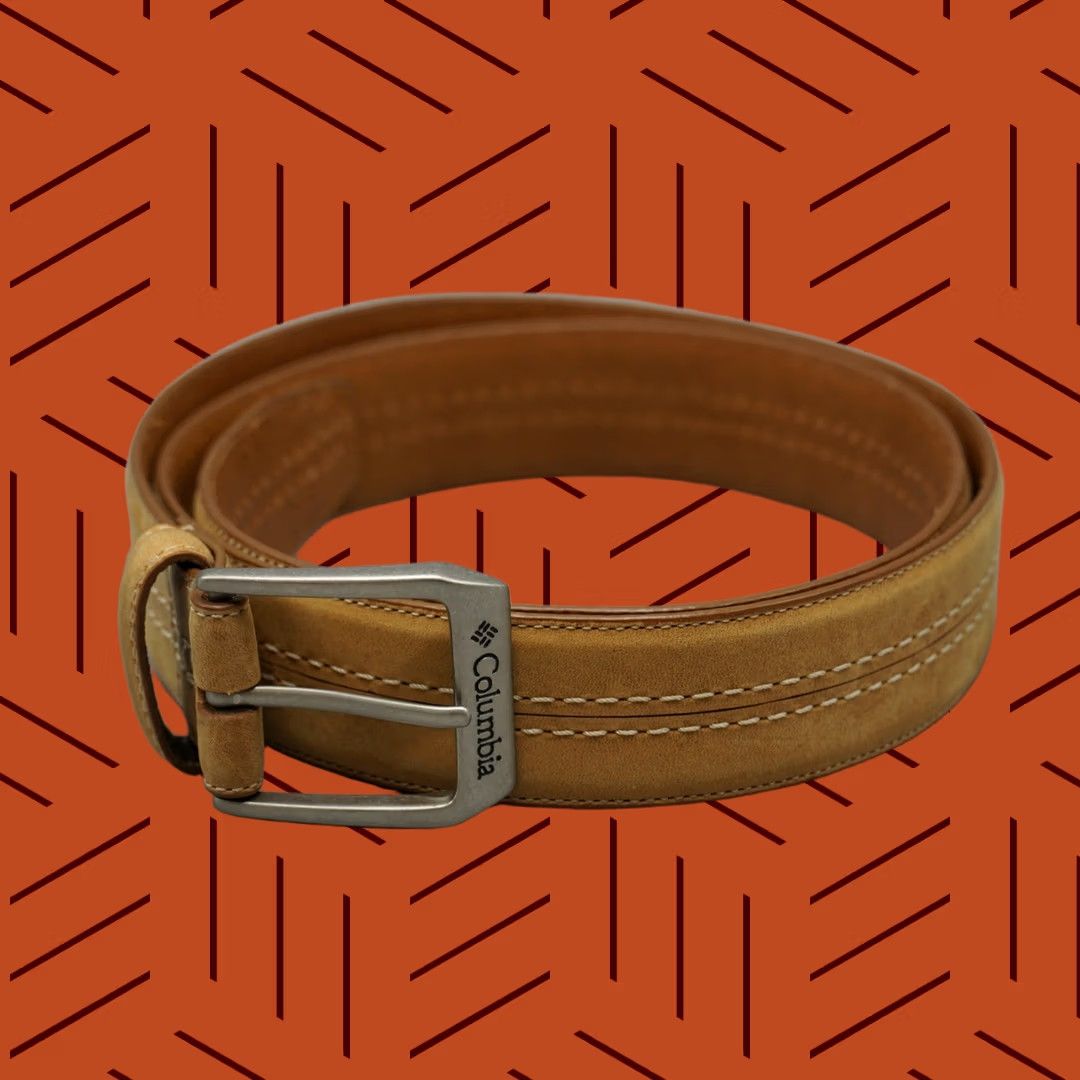 Vintage Columbia Belt Mens Leather Tan Nubuck 1.5" 38/95 Triple Stitch Buckle Classic Work Belt Mens Size 38 - 1 Thumbnail