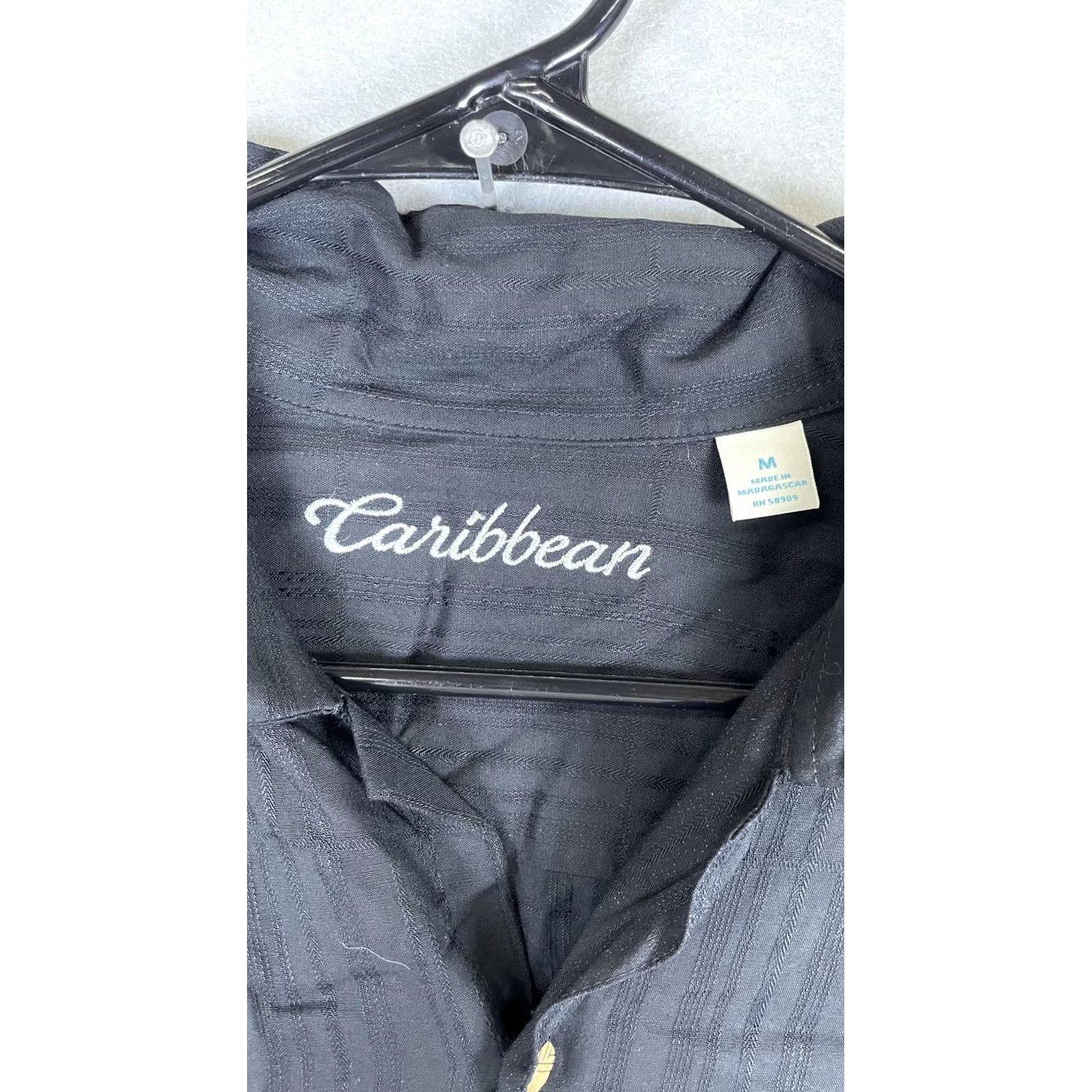 Vintage Caribbean Shirt Mens Medium Black Stripe Short Sleeve Button Front Casual Size US M / EU 48-50 / 2 - 2 Thumbnail