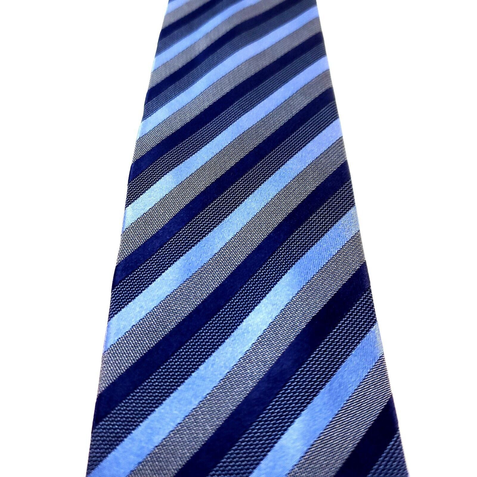 Kenneth Cole Kenneth Cole Reaction Blue Silk Tie Woven Skinny Striped Size ONE SIZE - 2 Thumbnail