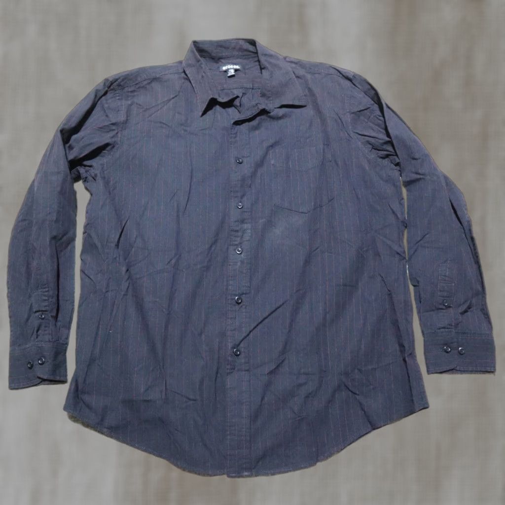 George VINTAGE George Shirt Adult XL Black Striped Button-Up Long Sleeve 46-48 Mens Size 46R - 1 Thumbnail