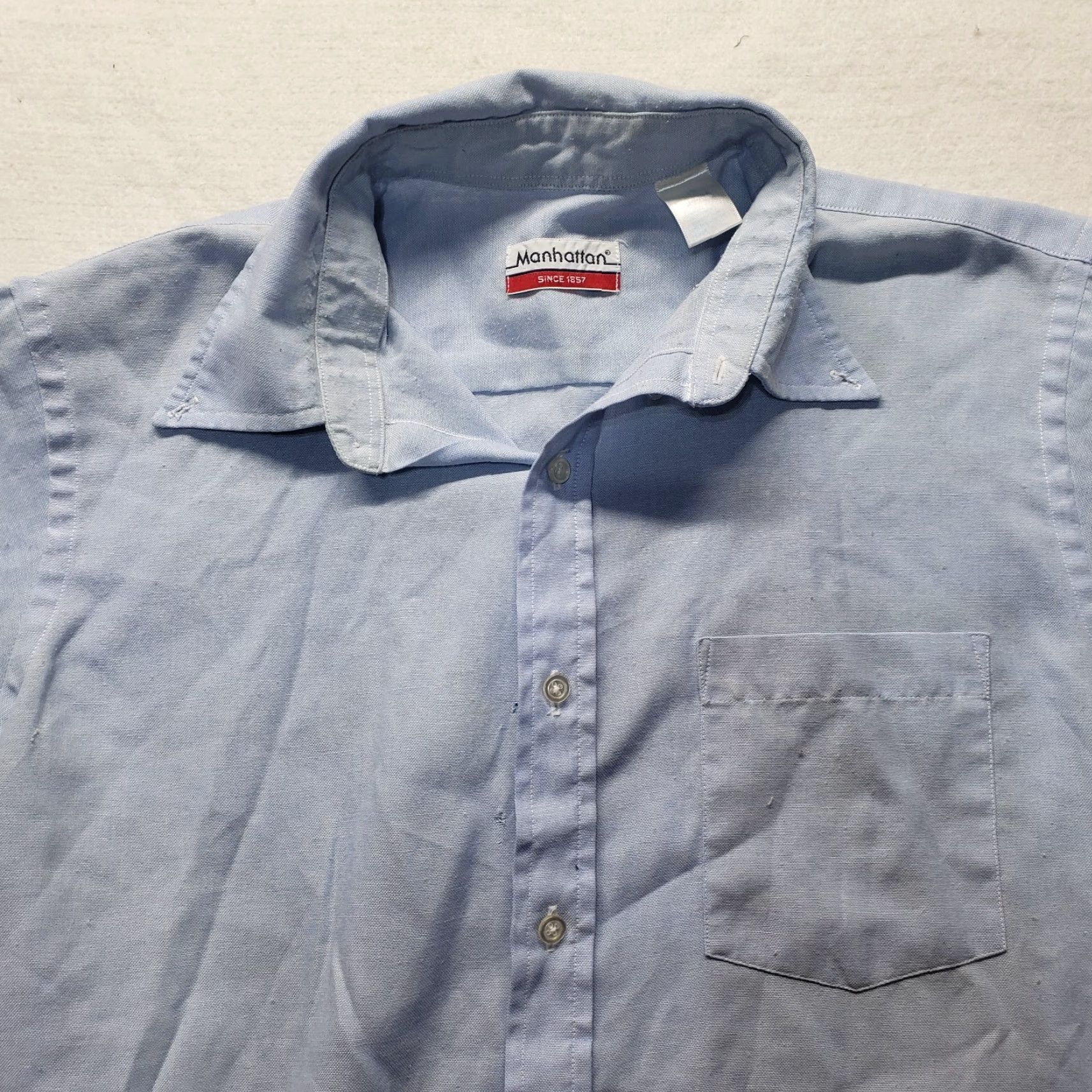 Vintage Manhattan Blue Button-Up Shirt Long Sleeve Adult XL Cotton Blend Casual Mens Size US XL / EU 56 / 4 - 3 Thumbnail