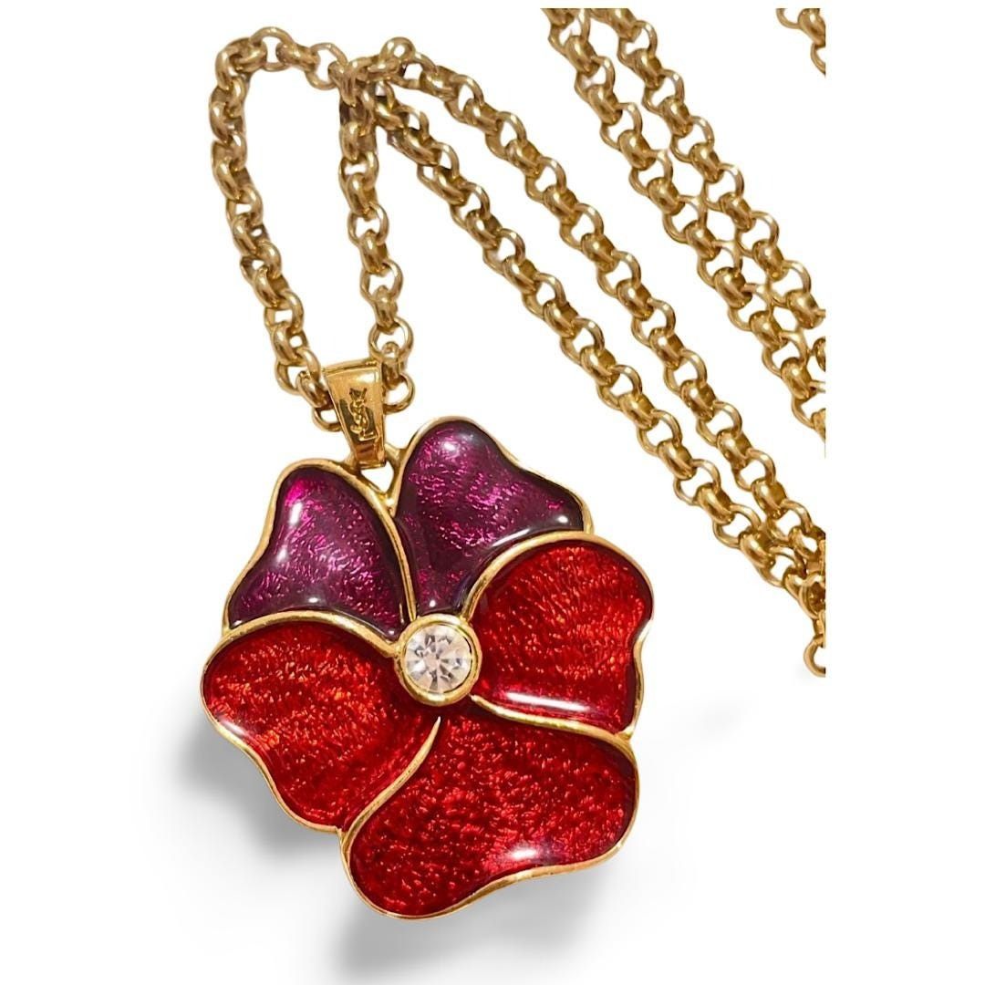 Yves Saint Laurent Vintage Yves Saint Laurent golden chain necklace with pansy Size ONE SIZE - 6 Thumbnail