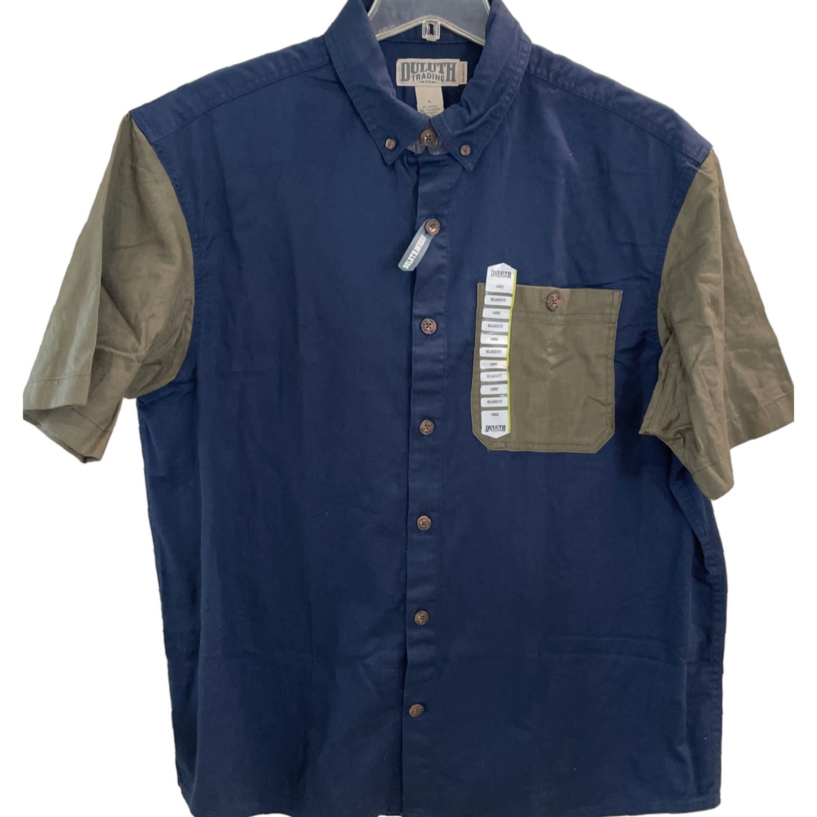 CO Duluth Trading Co Work Shirt Mens L Short Sleeve Button-Up Colorblock Blue Green Casual Logo on Back Size US L / EU 52-54 / 3 - 1 Thumbnail