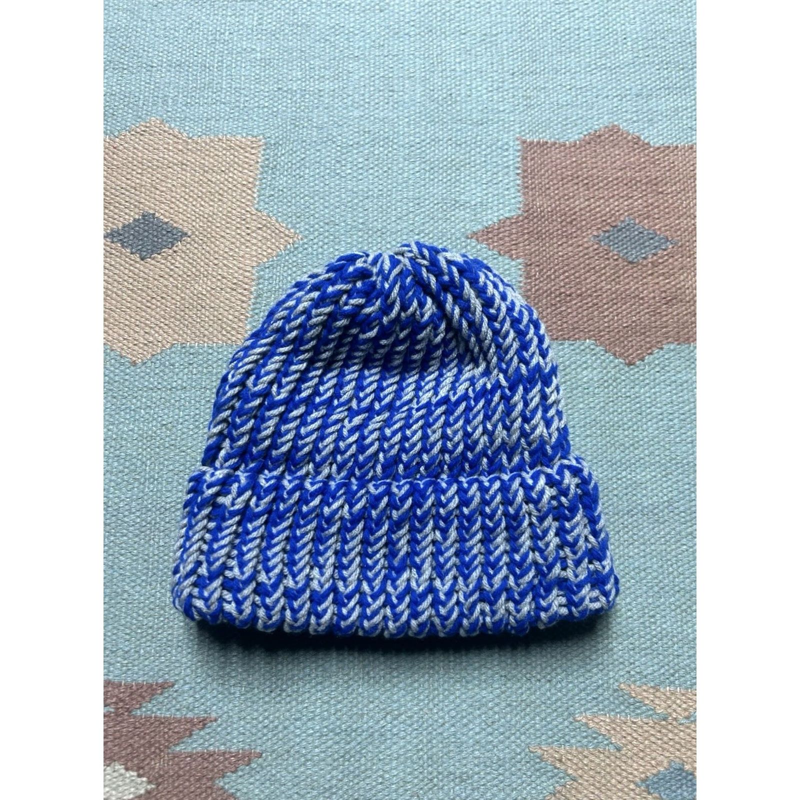 Vintage VINTAGE Hand knit crochet beanie winter hat blue white/gray Detroit lions adult one size Size ONE SIZE - 2 Thumbnail