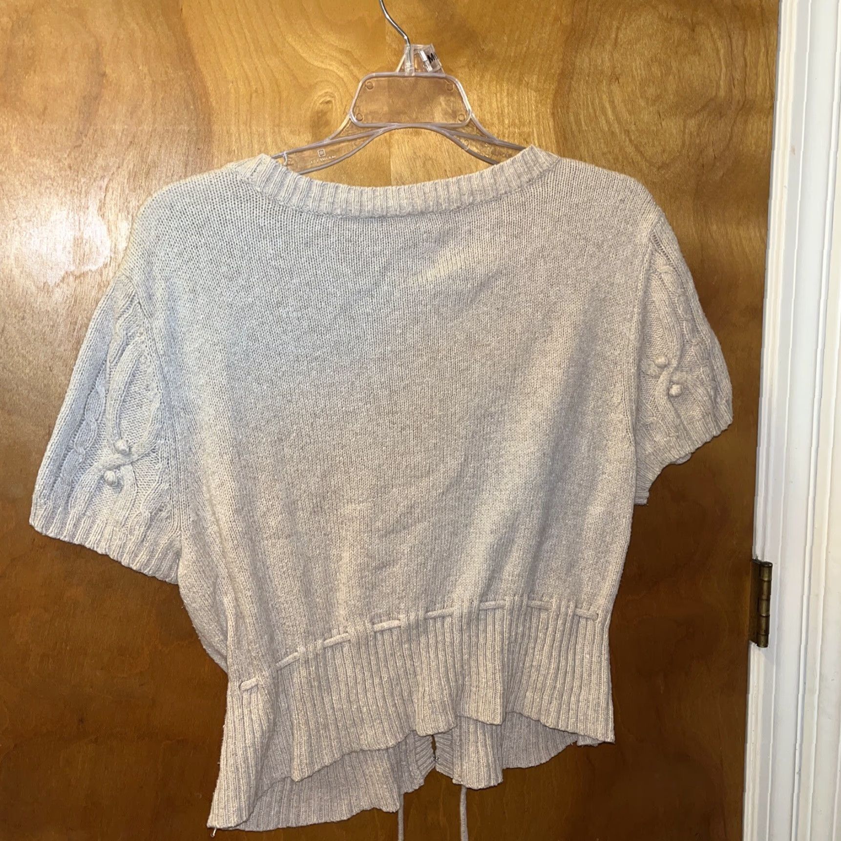 Vintage Lane Bryant Sweater Cardigan Open Short Sleeve 14 16 Oatmeal Beige Tie String Women Regular Knit Cotton Wool Nylon Size XL / US 12-14 / IT 48-50 - 7 Thumbnail
