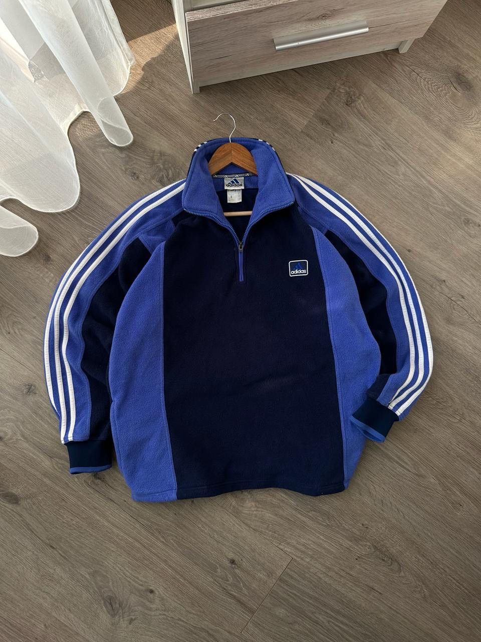 Vintage Adidas 1/4 zip fleece blue hoodie