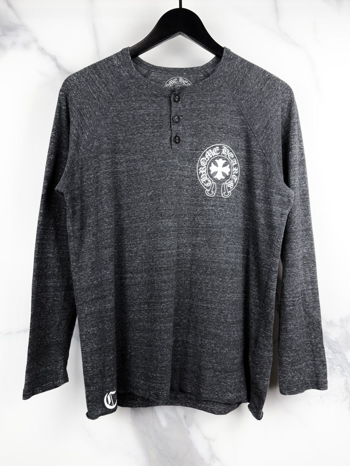 Chrome Hearts Vintage Horseshoe Button Henley Raglan Tshirt