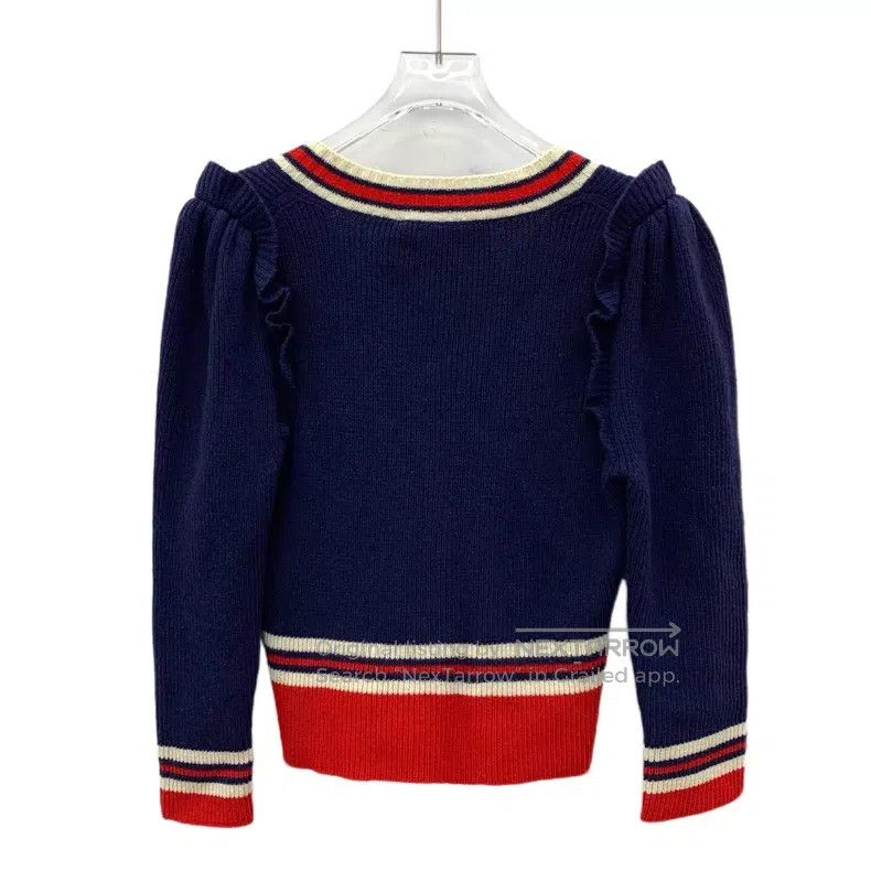 Gucci Gucci Dark blue striped wool V-neck long-sleeved knitwear Size M / US 6-8 / IT 42-44 - 2 Thumbnail