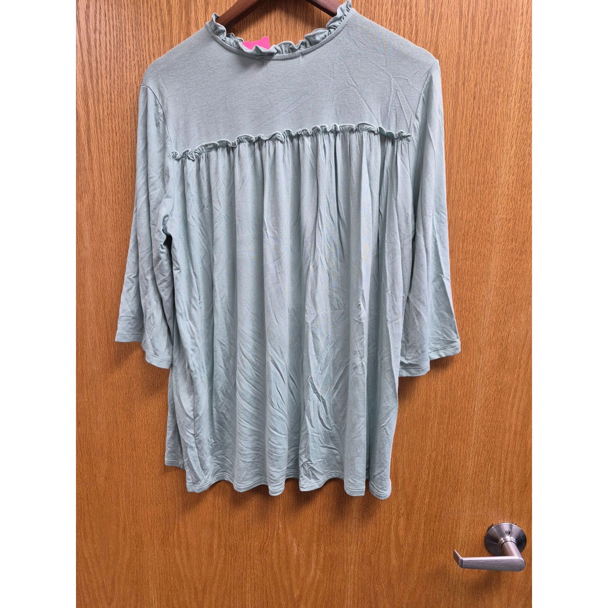 Other 3/4 Sleeve Ruffle Tunic Top Green Women's Shirt Large Size L / US 10 / IT 46 - 5 Thumbnail
