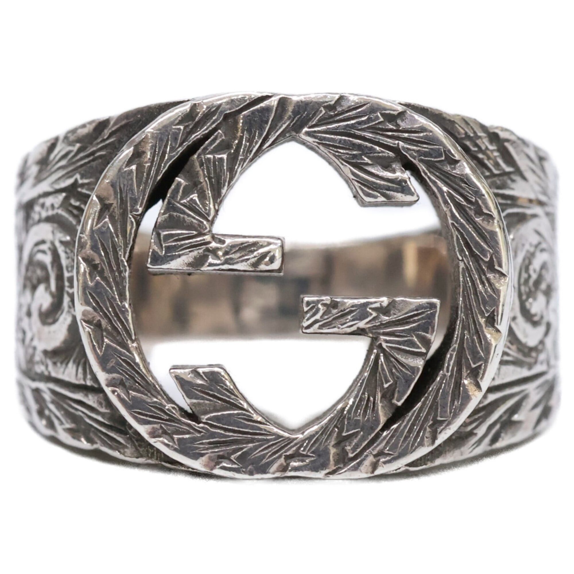 Gucci GUCCI Ag925 Interlocking GG Arabesque Ring, Size 12, Silver, Men's Size ONE SIZE - 1 Thumbnail