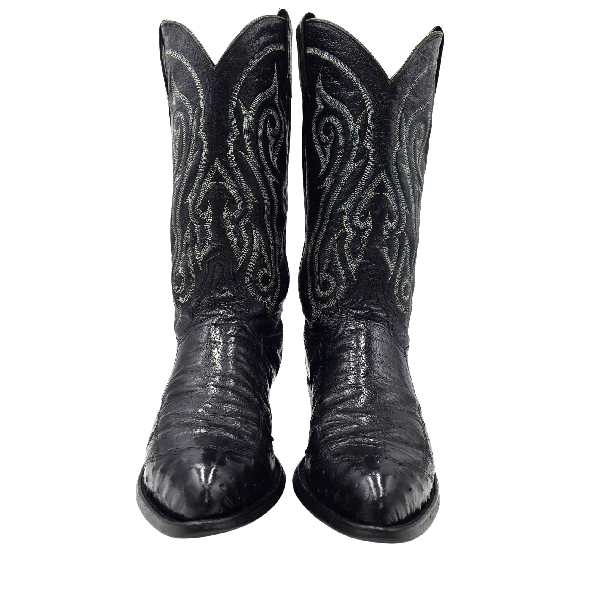 Tony Lama Vintage Tony Lama Men 9D Black Exotic Ostrich Wingtip Cowboy Size US 9 / EU 42 - 3 Thumbnail