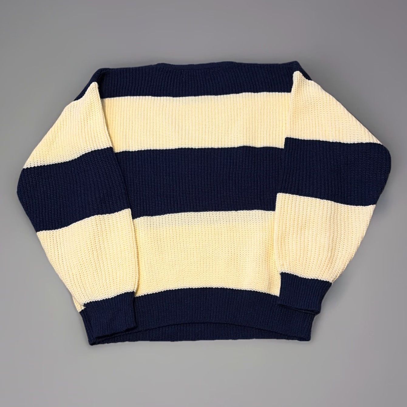 Vintage VINTAGE Richards Sweater Shirt XL Navy White Stripe Pullover Chunky-Knit Acrylic Women Size XL / US 12-14 / IT 48-50 - 2 Thumbnail