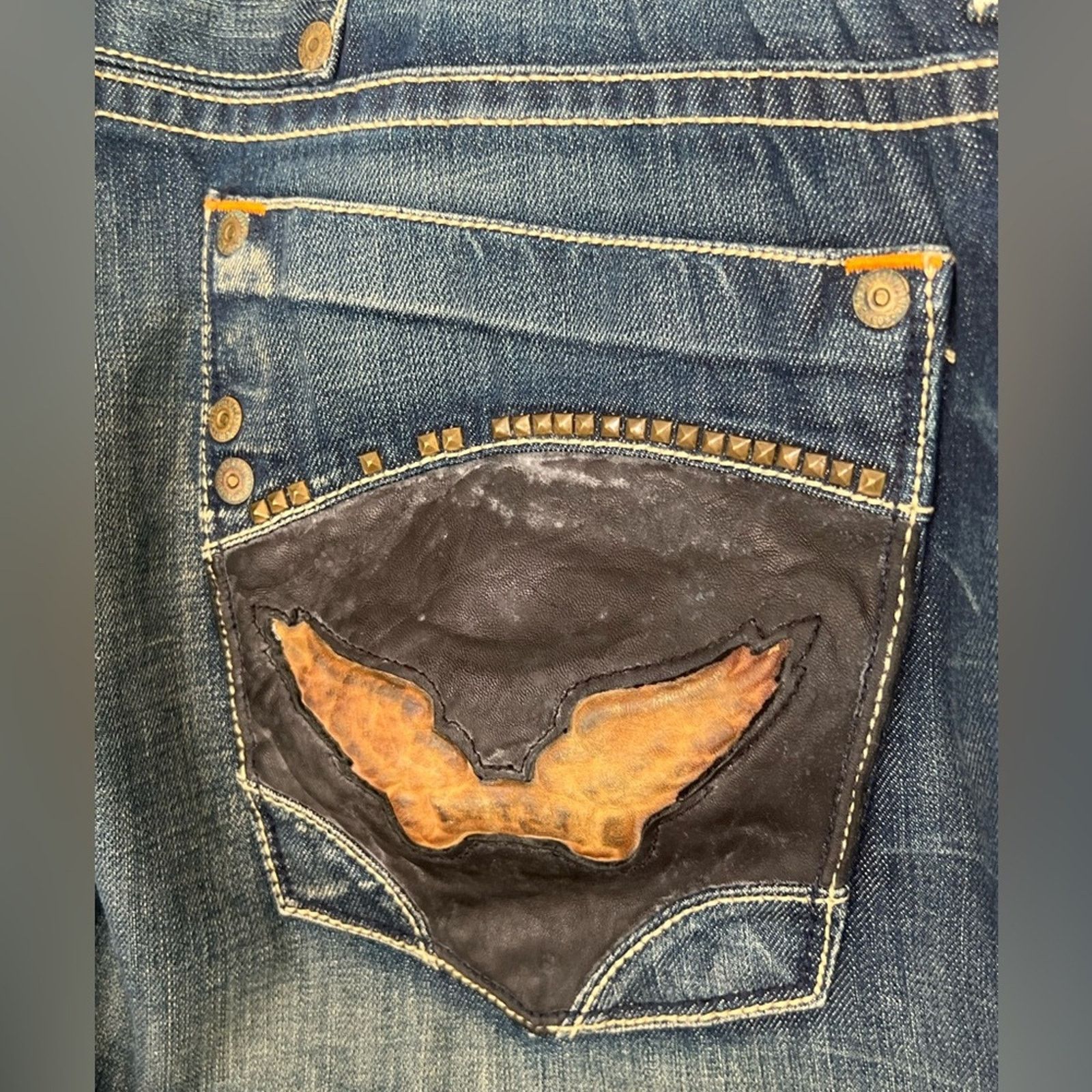 Robins Jeans Robin's Jean Blue Double Front Cross 42 Made in USA Rare 34 Size US 42 / EU 58 - 4 Thumbnail