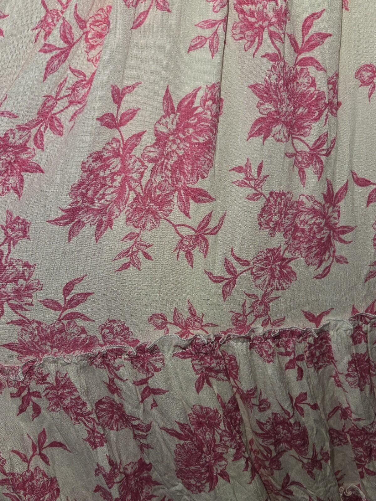 Flower Mountain Inspired Hearts Pink Floral Midi Dress Tiered Smocked Size L / US 10 / IT 46 - 4 Thumbnail
