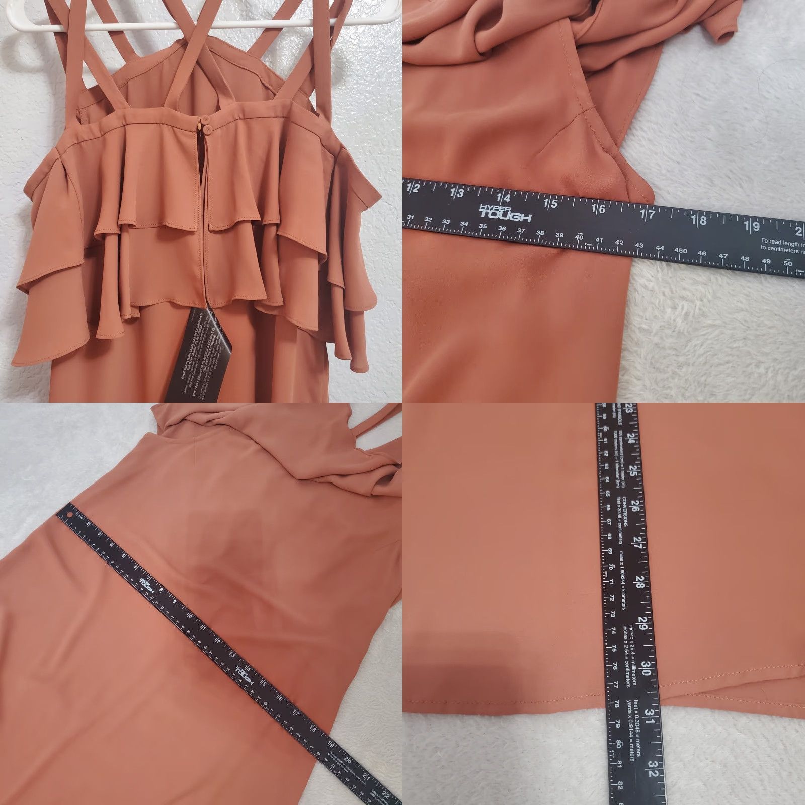 Bcbgmaxazria BCBGMAXAZRIA Womens Dress S Chelsey Cedarwood Cold Shoulder Ruffles Strappy Mini Dress - Terracotta Womens (S) Size S / US 4 / IT 40 - 8 Thumbnail