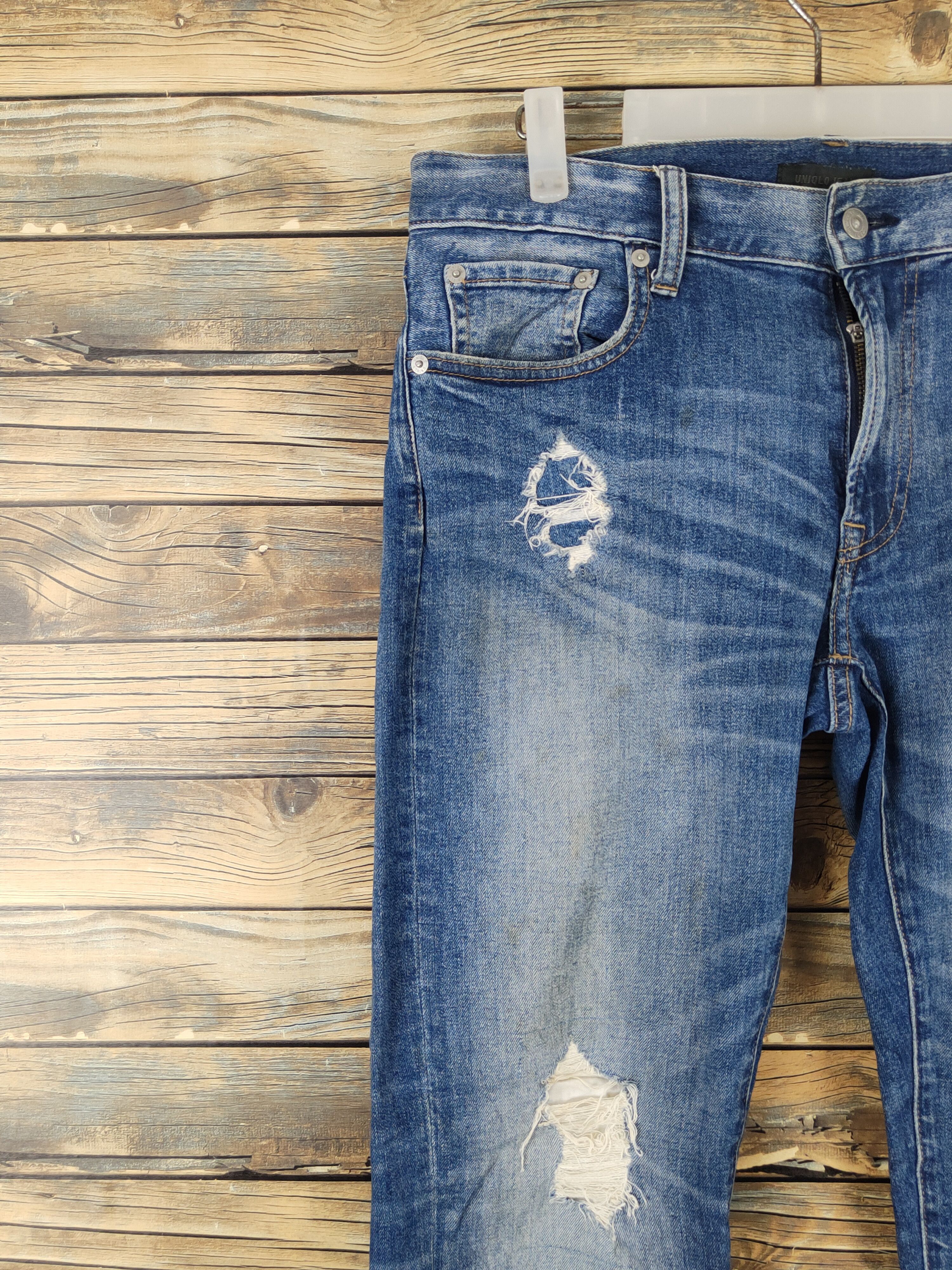 Japanese Brand Uniqlo japan Blue Distressed Ripped Jeans #W1406 Size US 32 / EU 48 - 3 Thumbnail