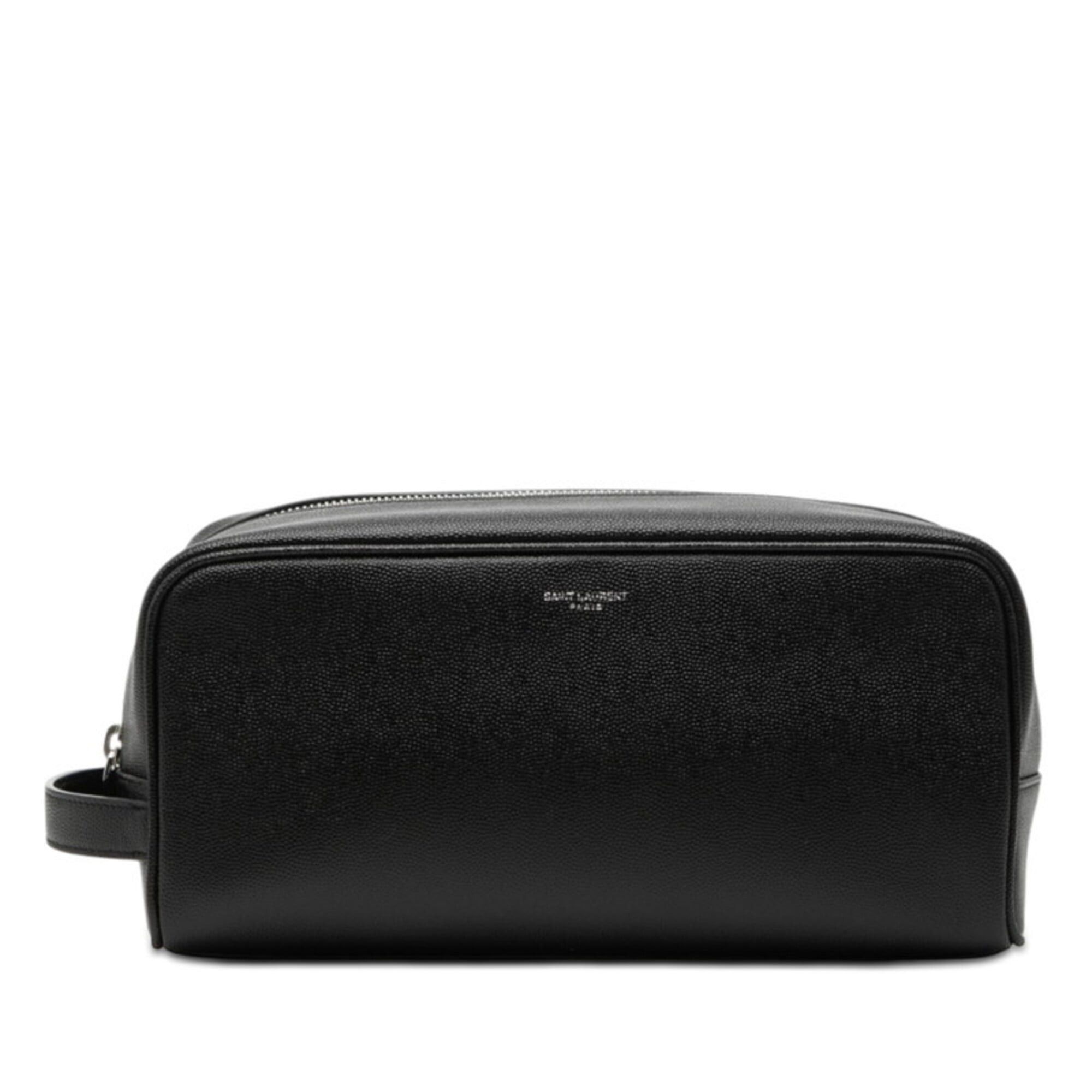 Saint Laurent Paris Saint Laurent Logo Second Bag Travel Pouch 609347 1GF0N Black Leather Women's SAINT LAURENT Size ONE SIZE - 1 Thumbnail