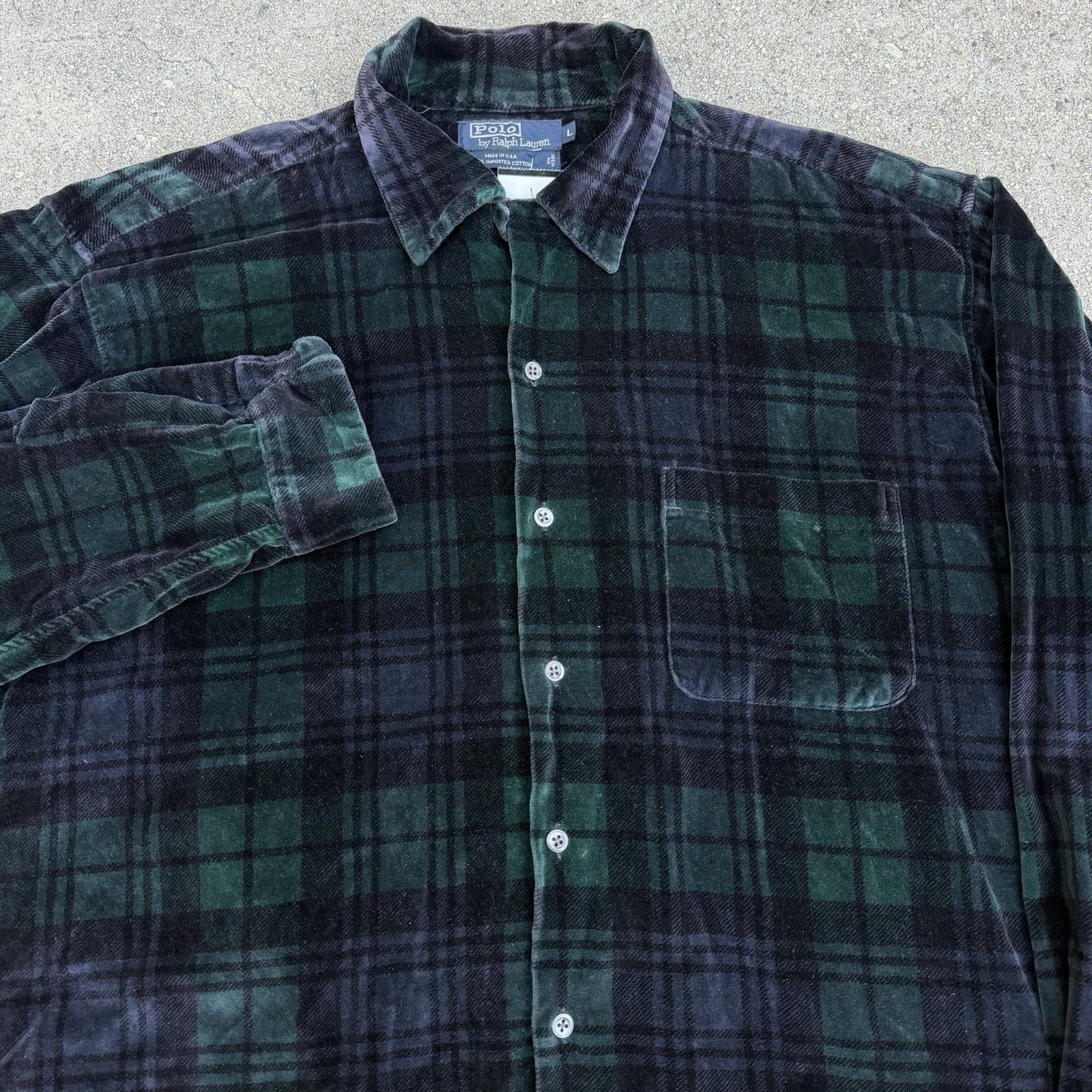 Polo Ralph Lauren × Vintage Vintage 90s Polo Ralph Lauren Plaid Velour Flannel Shirt Size US L / EU 52-54 / 3 - 1 Thumbnail