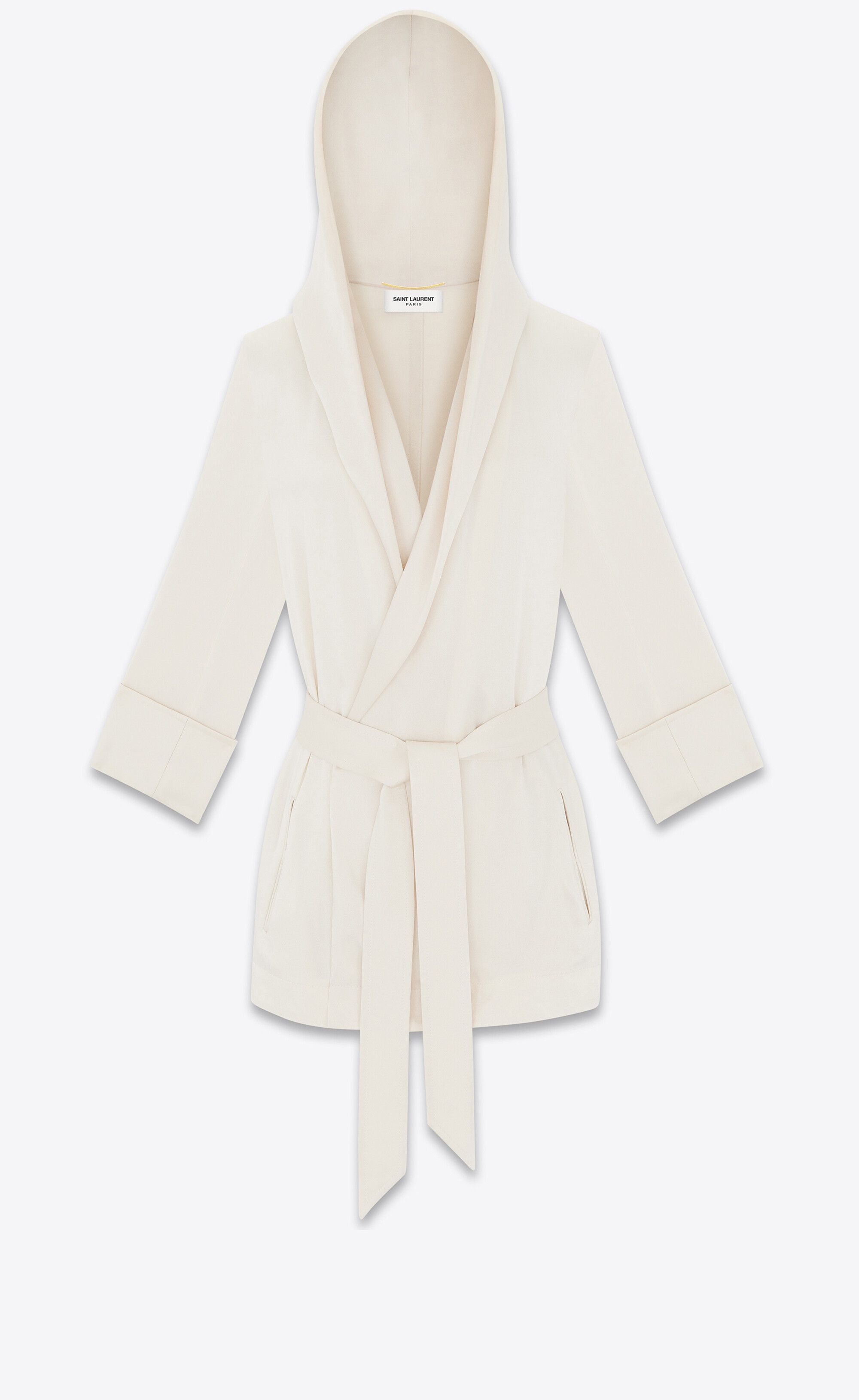 Saint Laurent Paris o1s1wg110125 741276 Hooded Jacket in Crepe Satin in White Size S / US 4 / IT 40 - 3 Thumbnail