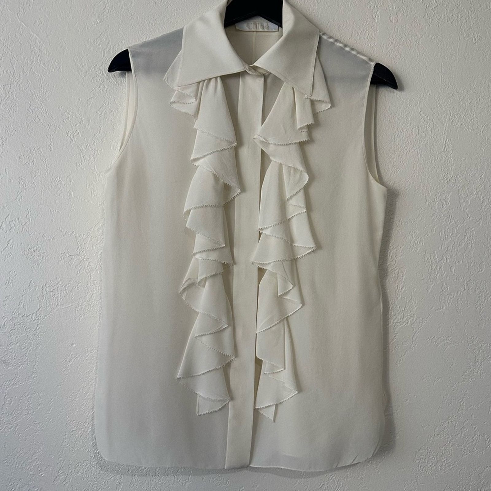 Chloe '15 Romantic Ruffle Silk Blouse in Milk FR 36 Sleeveless Size XS / US 0-2 / IT 36-38 - 19 Thumbnail