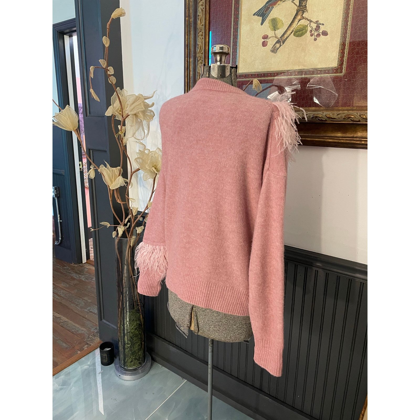 Cinq a Sept Cinq à Sept Pink Feather Trim Wool Blend Sweater Size Small Size S / US 4 / IT 40 - 7 Thumbnail