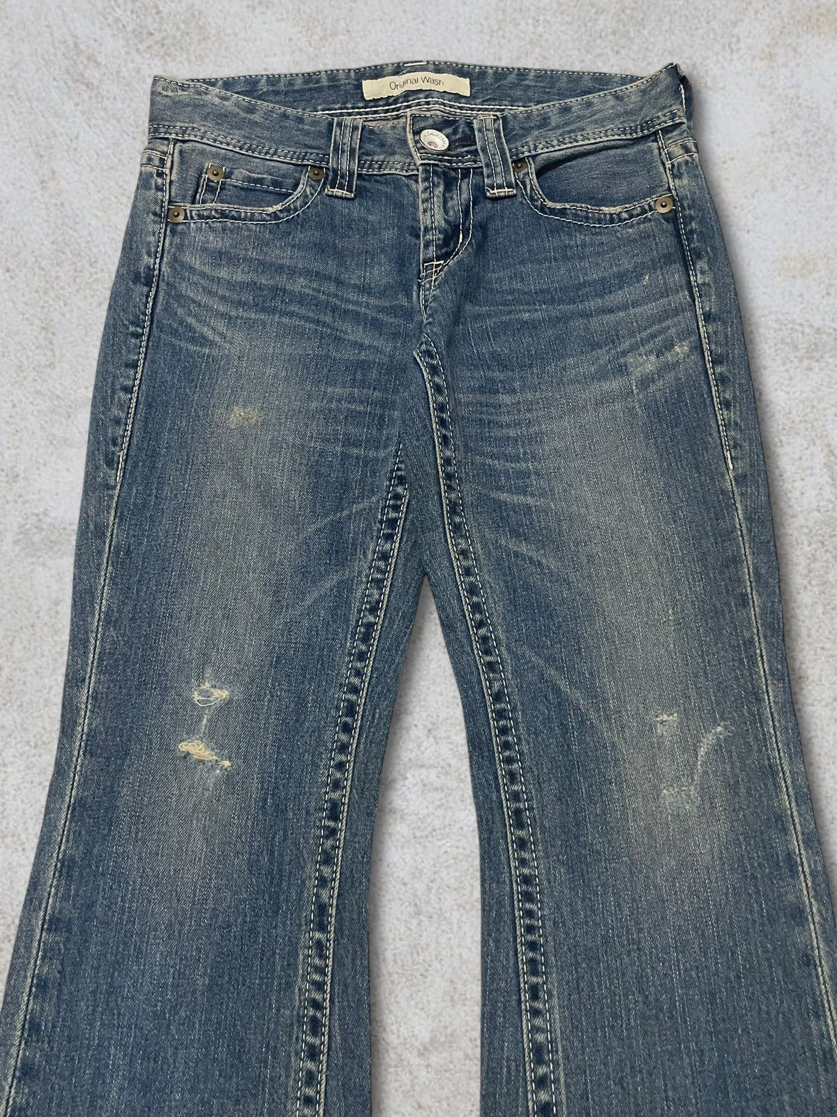 Marni × Uniqlo Vintage Y2k Uniqlo Blue Wash Women Ripped Flared Jeans Size 29" - 3 Thumbnail