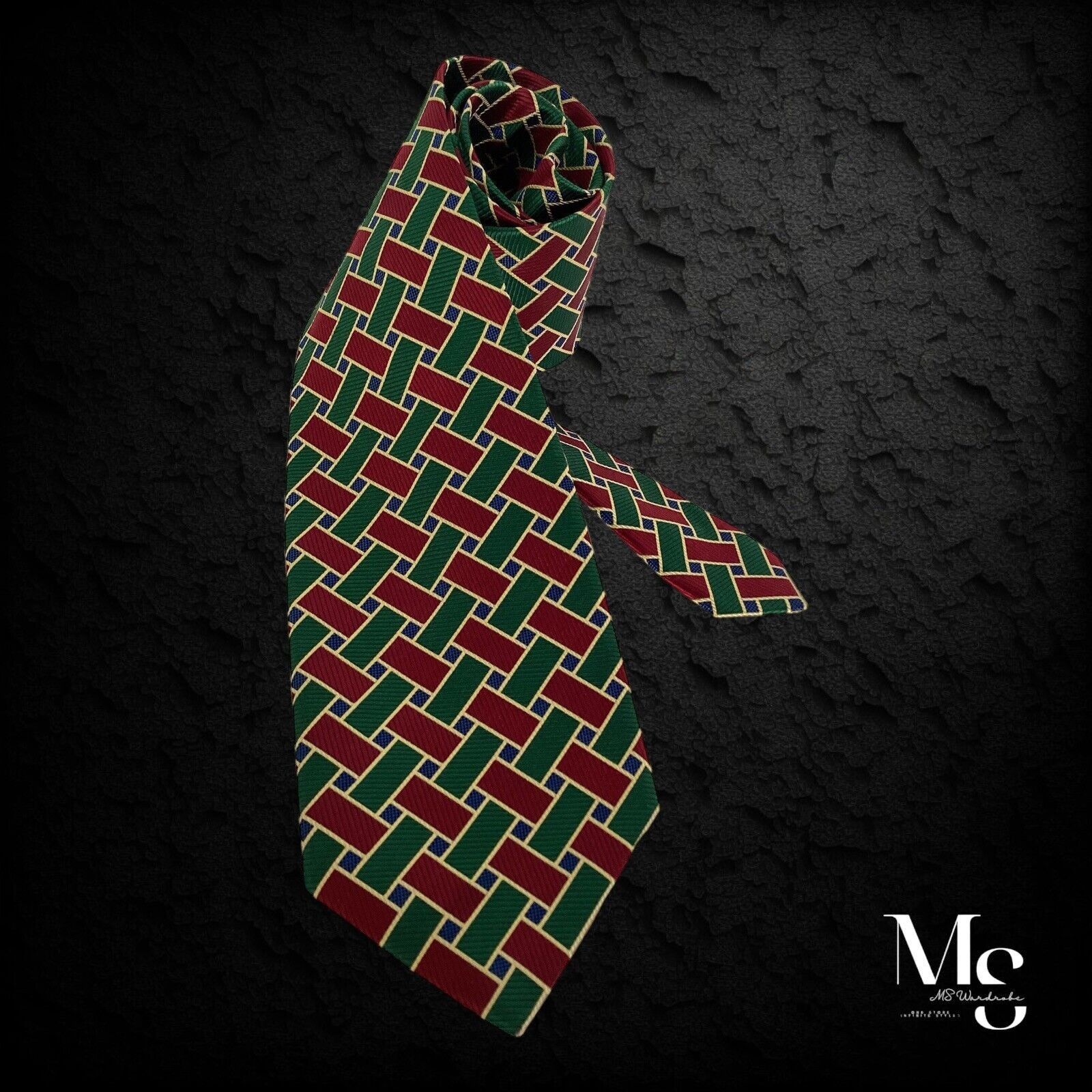 Other SEIGO NEW YORK Green Red Geometric Silk Tie Hand Made In Jap Size ONE SIZE - 1 Thumbnail