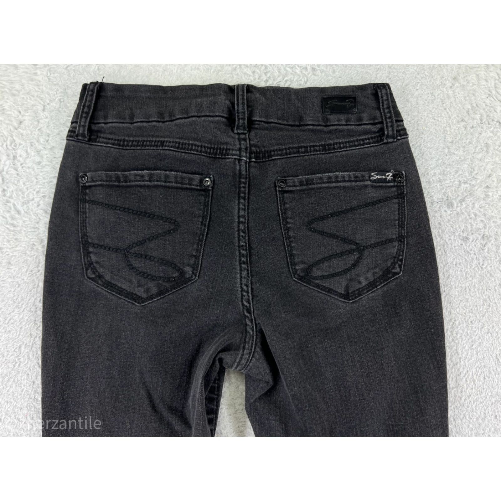 Vintage Seven7 Jeans Women's Black Denim Skinny 4 Cotton Blend Embellished Pockets Stretch Crop Size 27" / US 4 / IT 40 - 3 Thumbnail