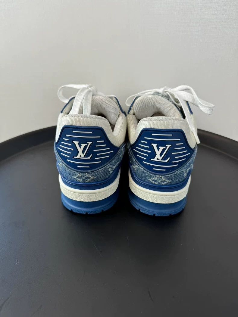 Louis Vuitton Louis Vuitton White and blue denim presbyopic trainer snea Size US 5.5 / EU 38 - 4 Thumbnail