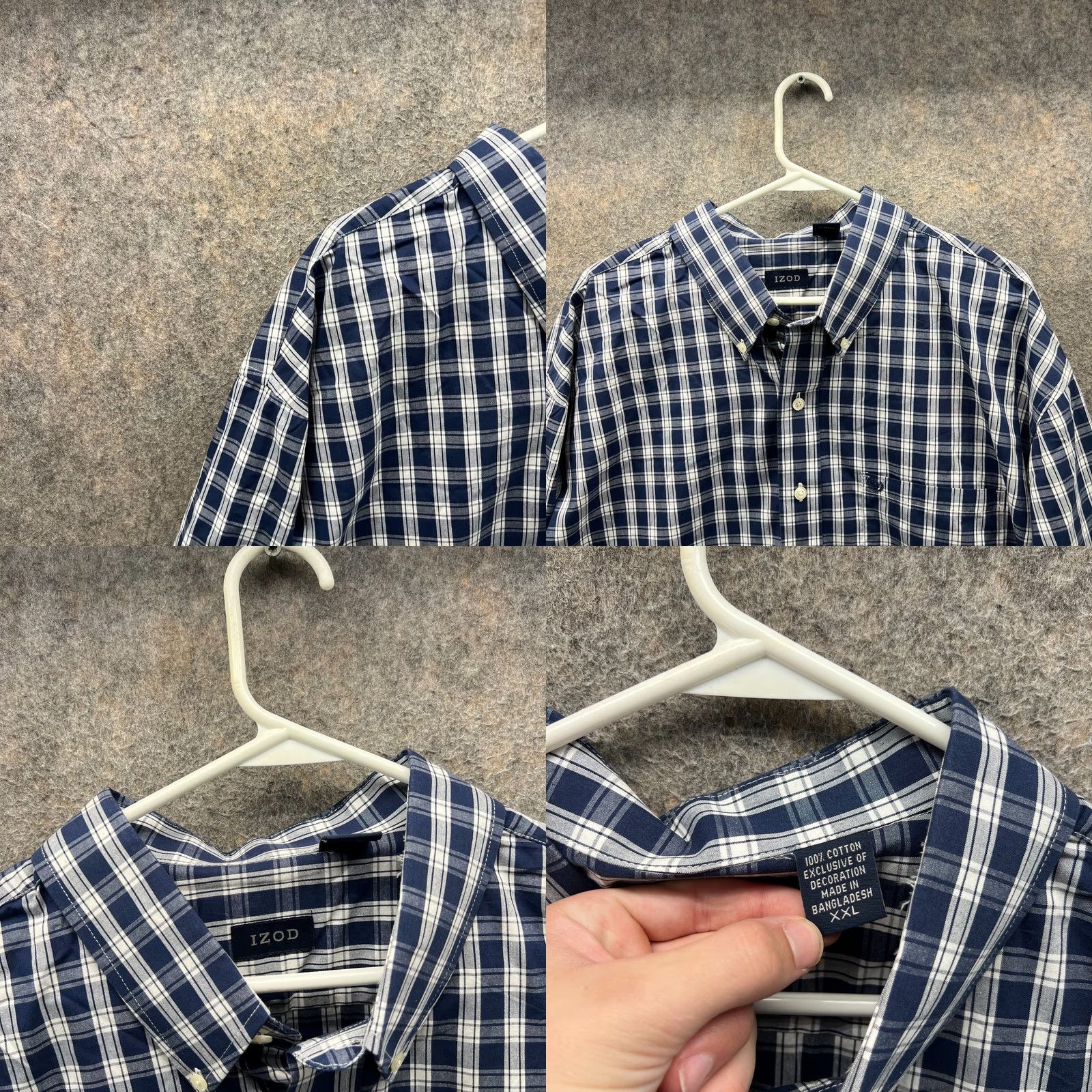 Izod Izod Shirt Mens XXL Blue Navy White Button-Down Checkered Dress Gingham 2XL Size 48R - 8 Thumbnail