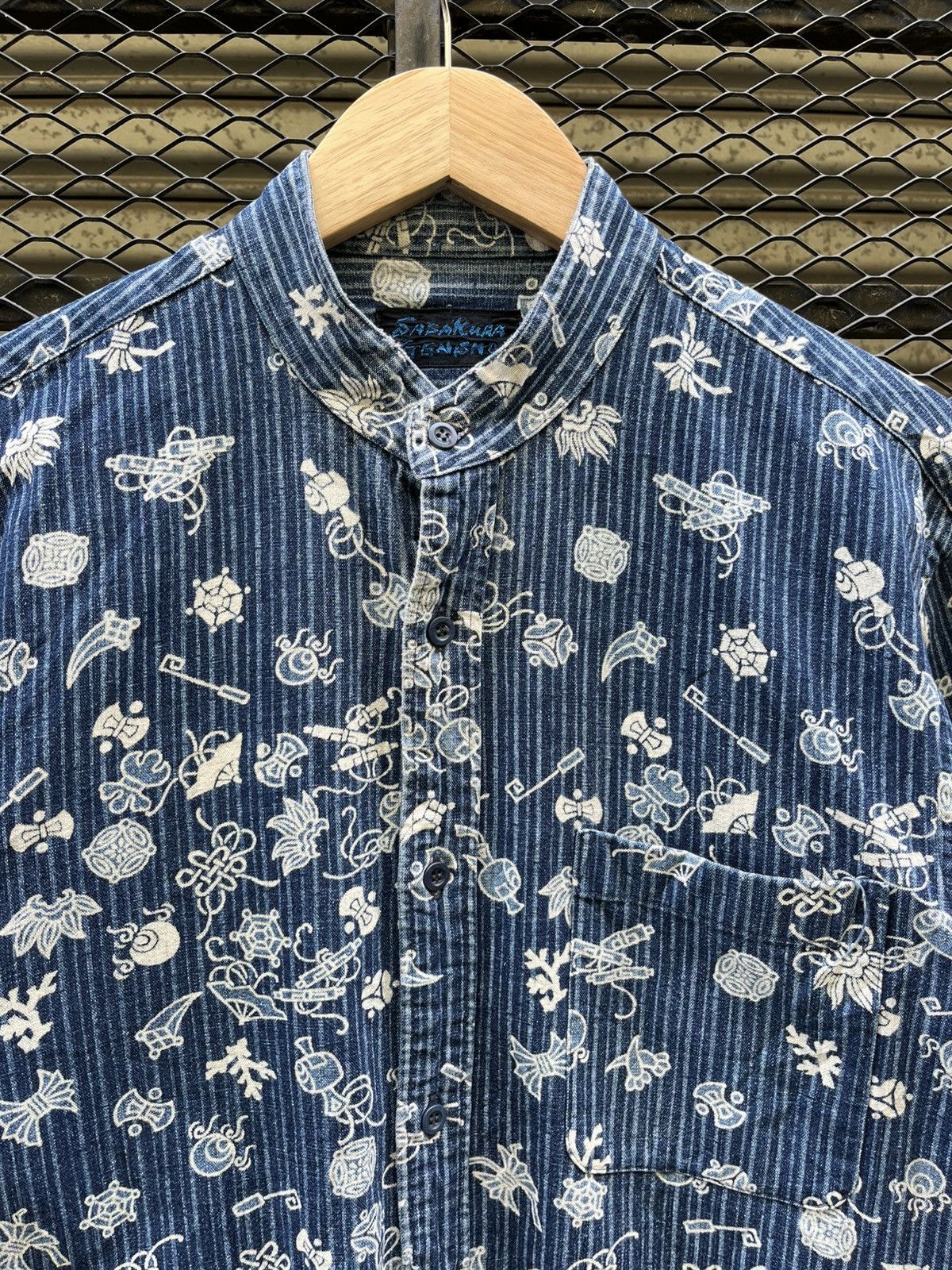 Iron Heart Japanese Sasakura Gensho Denim Band Mandarin Collar Shirt Size US M / EU 48-50 / 2 - 4 Thumbnail