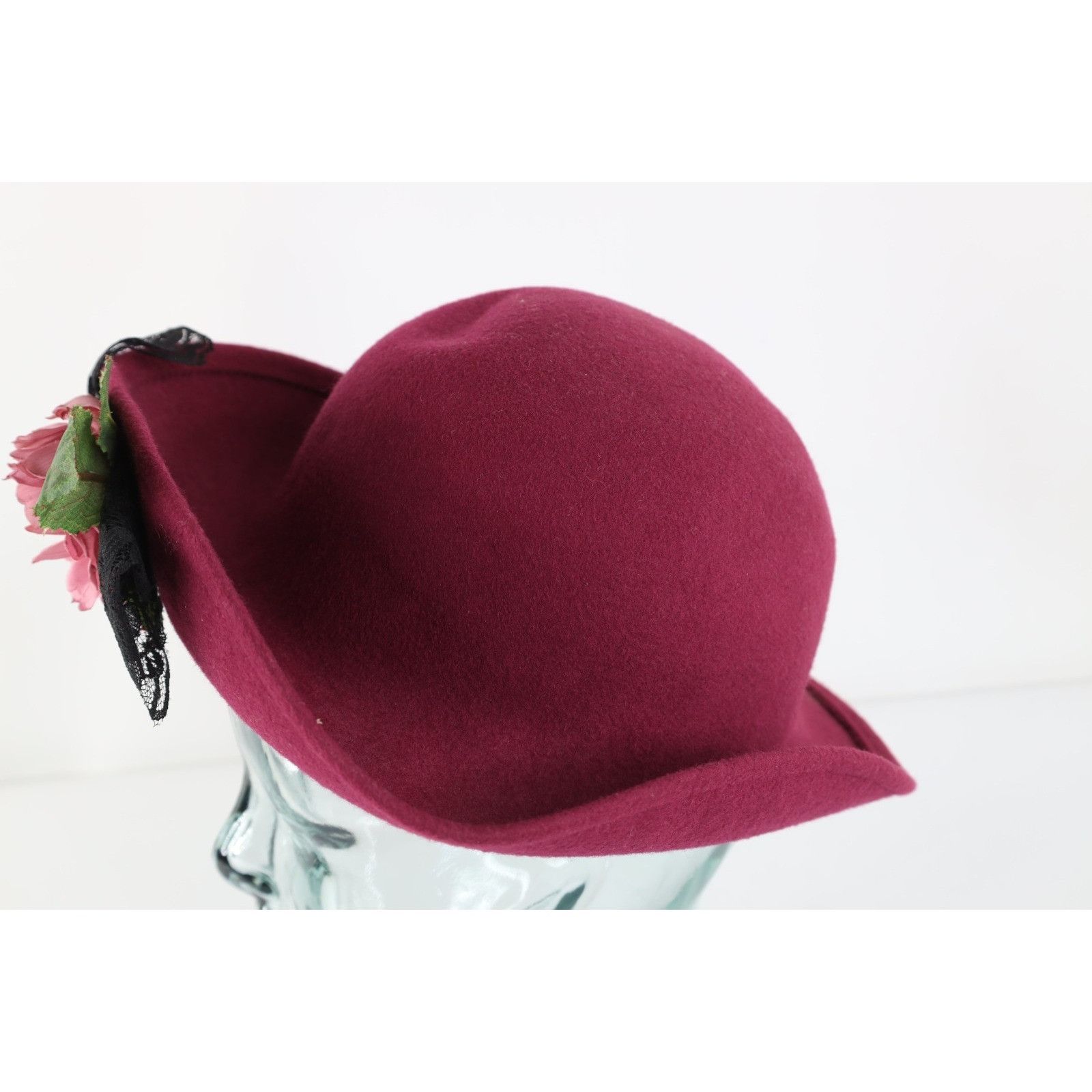 Vintage Vintage 60s 70s Rockabilly Lace Flower Bowtie Felt Wool Hat Size ONE SIZE - 2 Thumbnail