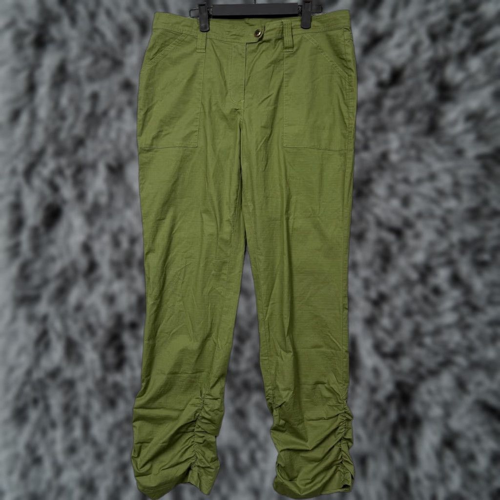 Vintage Suzanne Somers Y2K Cargo Pants 12 Olive Green Stretch Ruched Hem Casual Utility Women Pants Regular 34x30.5 Cotton Spandex Size 34" / US 12 / IT 48 - 1 Thumbnail